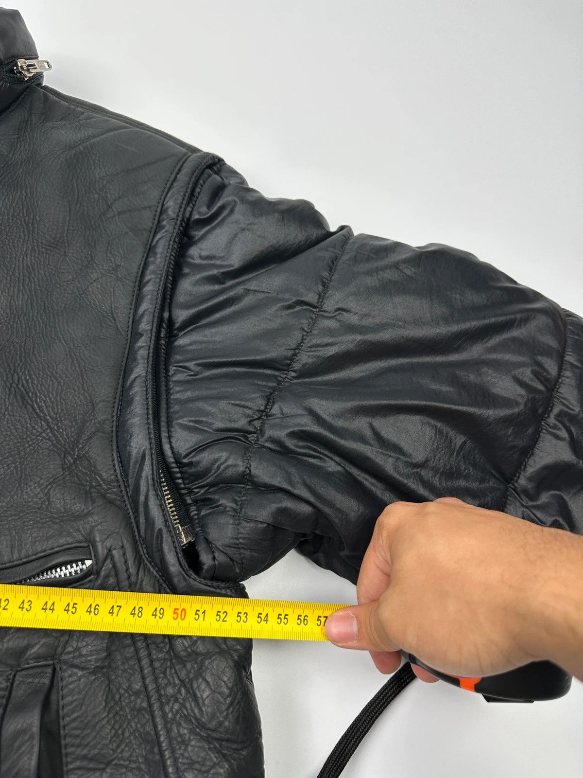 Armani Armani 90’s Black Leather & Nylon Puffer Bomber Jacket Size US M / EU 48-50 / 2 - 18 Thumbnail