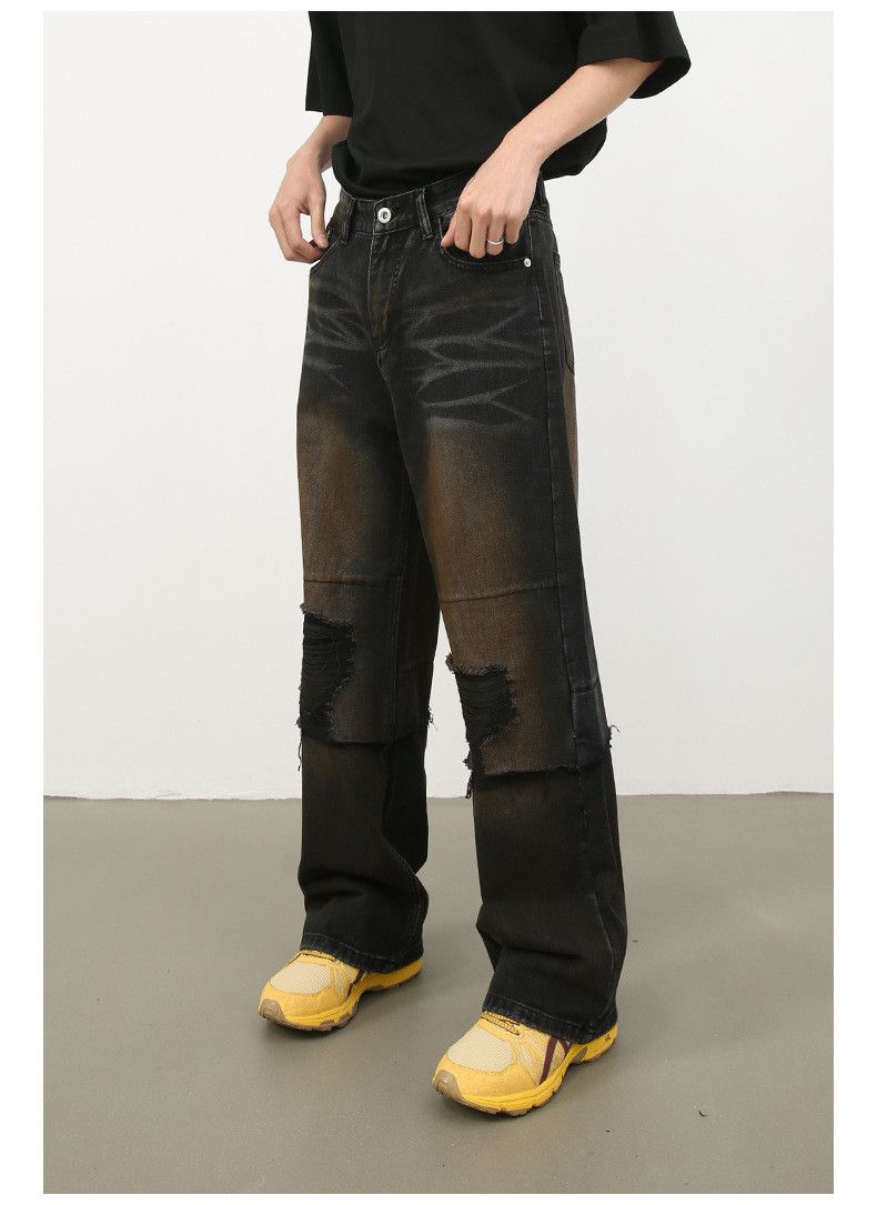 Japanese Brand × Vintage High street black American patchwork straight ripped jeans Size US 32 / EU 48 - 4 Thumbnail