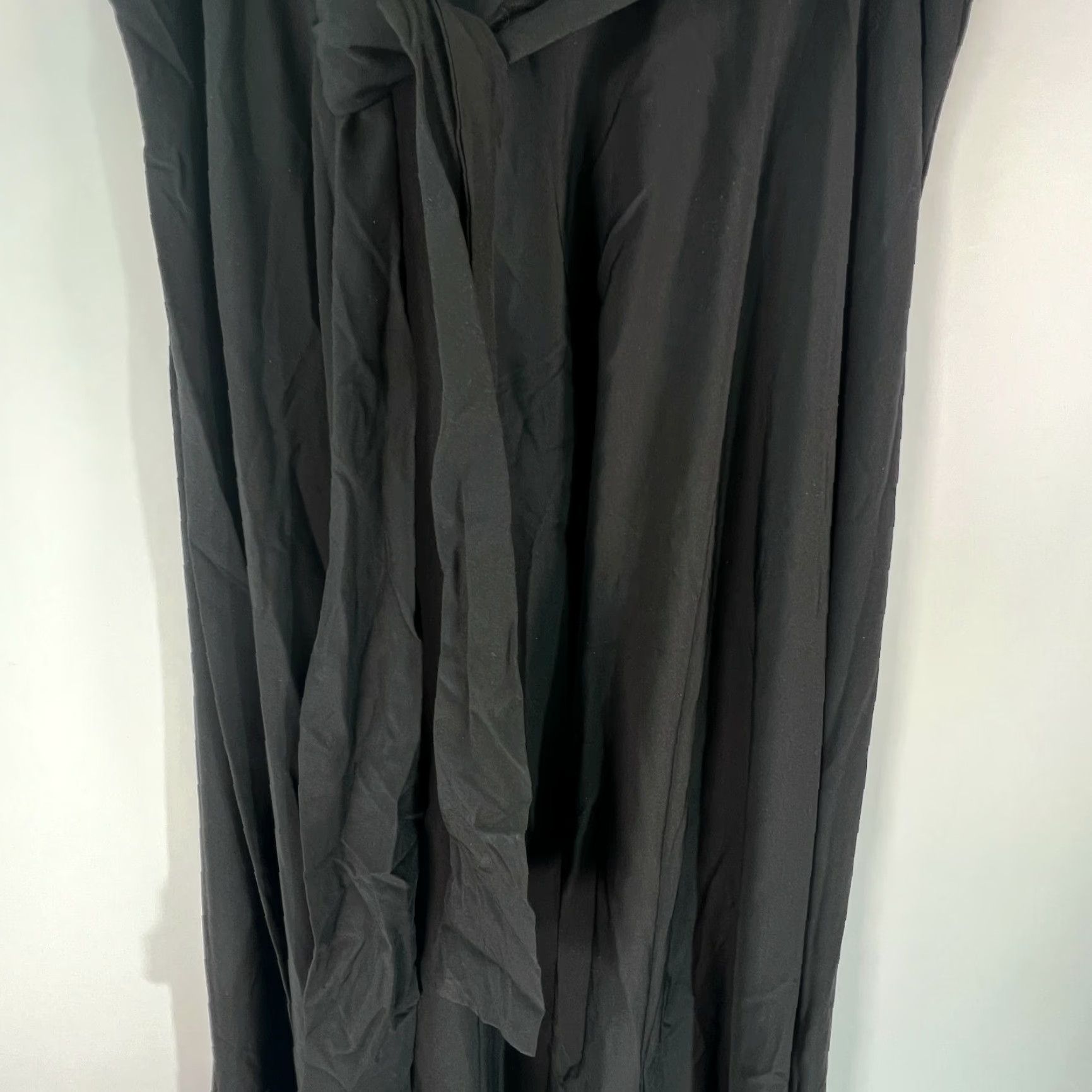 Vintage Black A-Line Midi Skirt for Women, Size XL, Casual, Flat Front, High Tie Waist, Zip Closure, Solid, Classic Theme Size 40" / US 18 - 4 Thumbnail