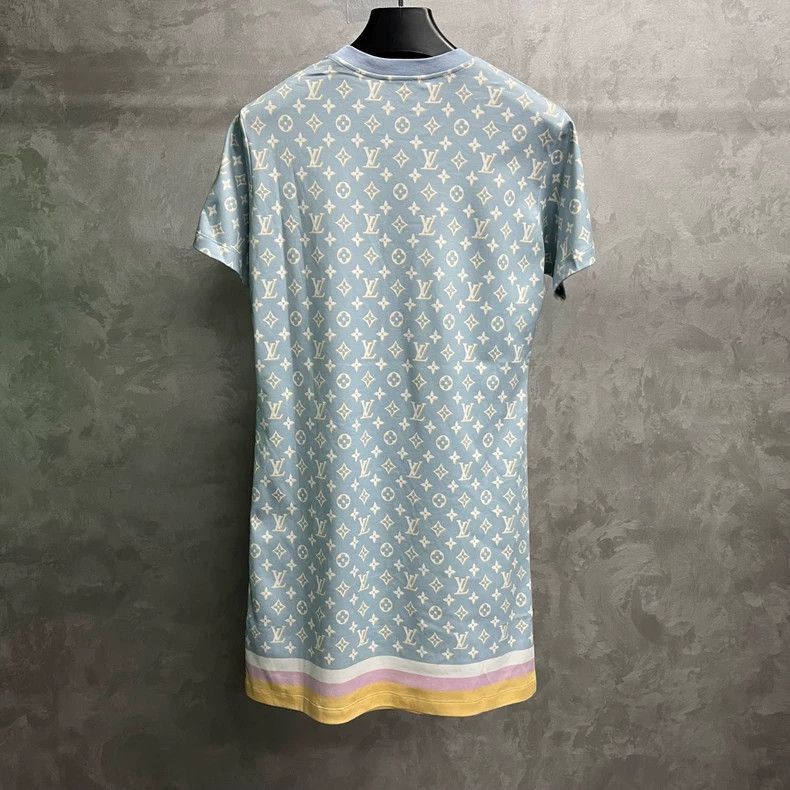 Louis Vuitton Louis Vuitton Blue Printed Short Sleeve Dress-2506 Size 22" - 4 Thumbnail