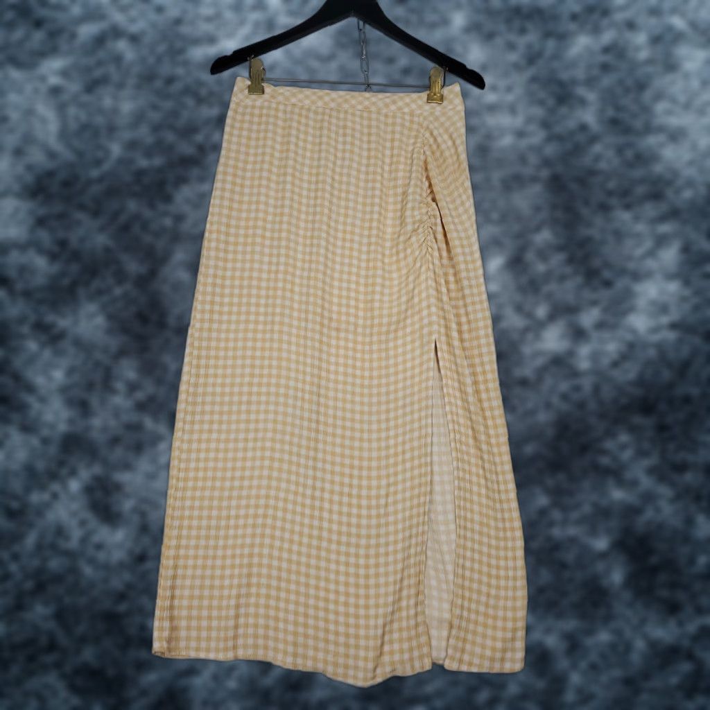 YOKE Promesa Maxi Skirt Orange Gauzy Check Plaid Smocked Yoke SZ S Bohemian Southwestern Long Stretchable Elastic Lined Damaged-Free (Adults) Womens Size 28" / US 6 / IT 42 - 1 Thumbnail