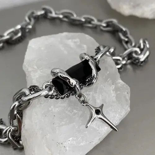 VIBE Silver chain necklace steel cross gothic punk style Size ONE SIZE - 3 Thumbnail