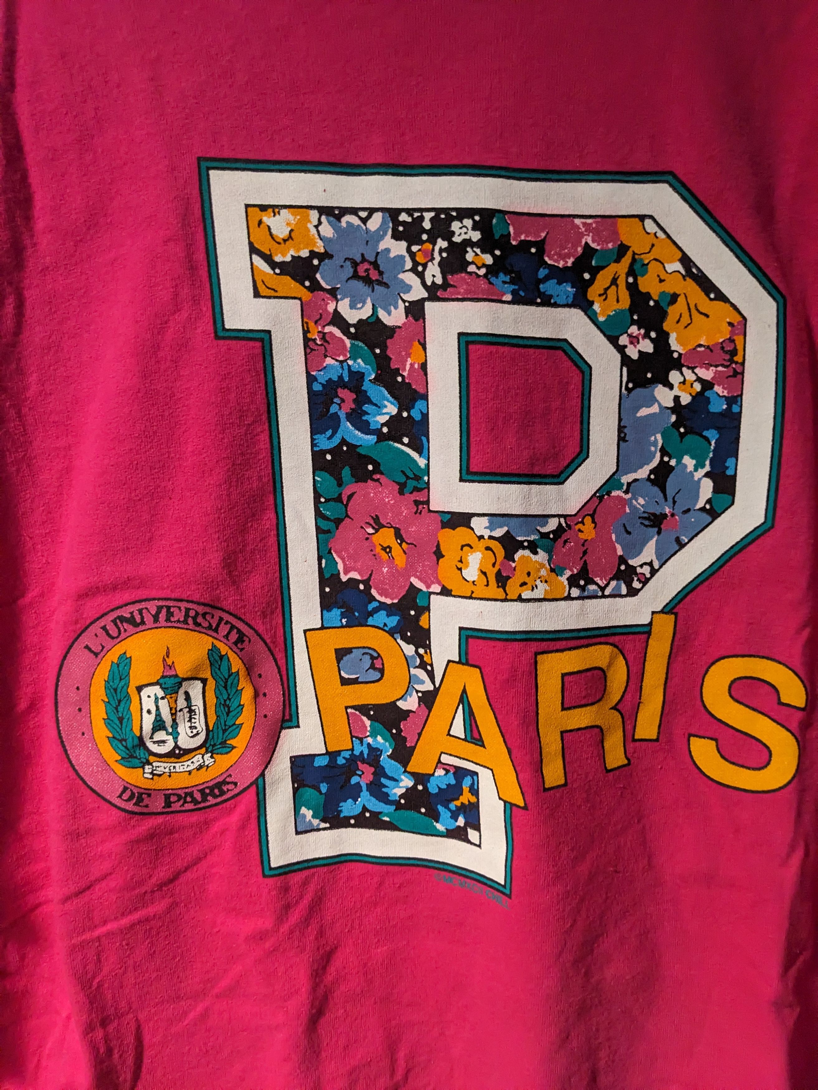 Vintage Vintage 90s University of Paris Pink Large Cropped T-Shirt Size L / US 10 / IT 46 - 2 Thumbnail