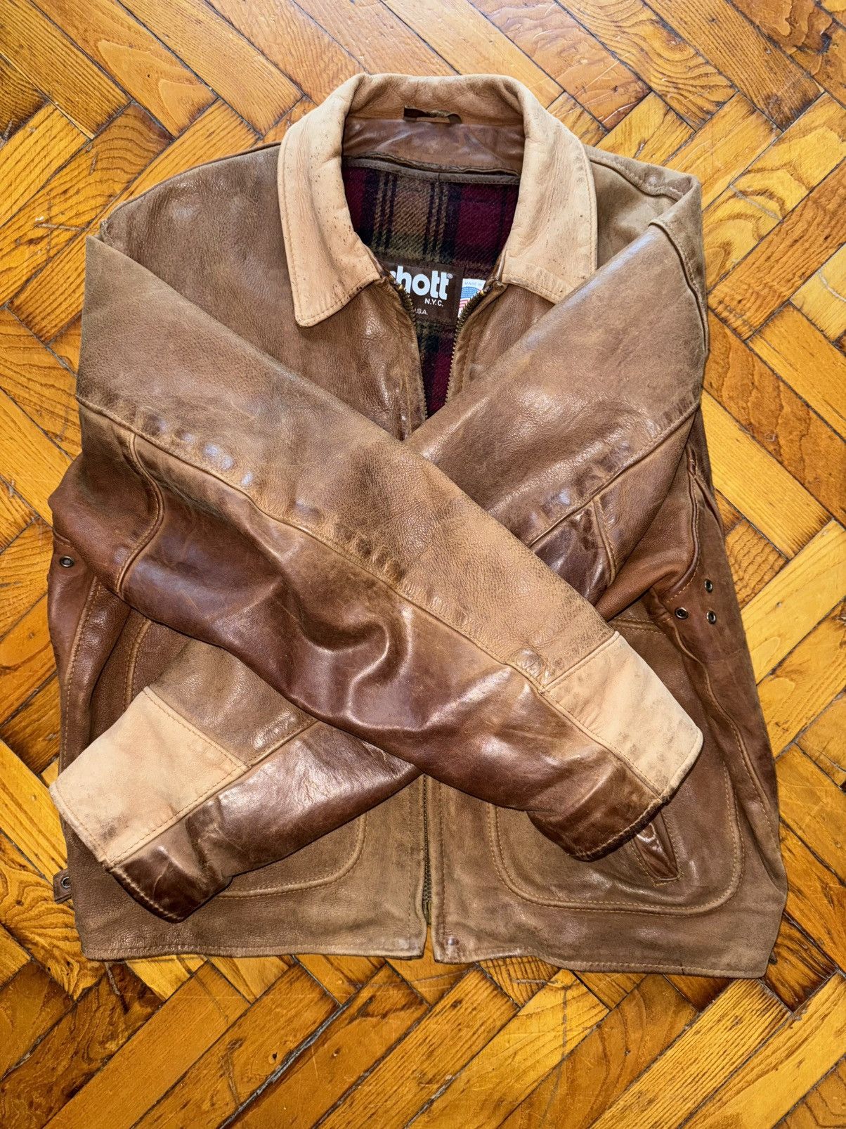 Schott Sunfaded brown leather Steerhide Schott mod. 133 highwayman Size US XXL / EU 58 / 5 - 11 Thumbnail