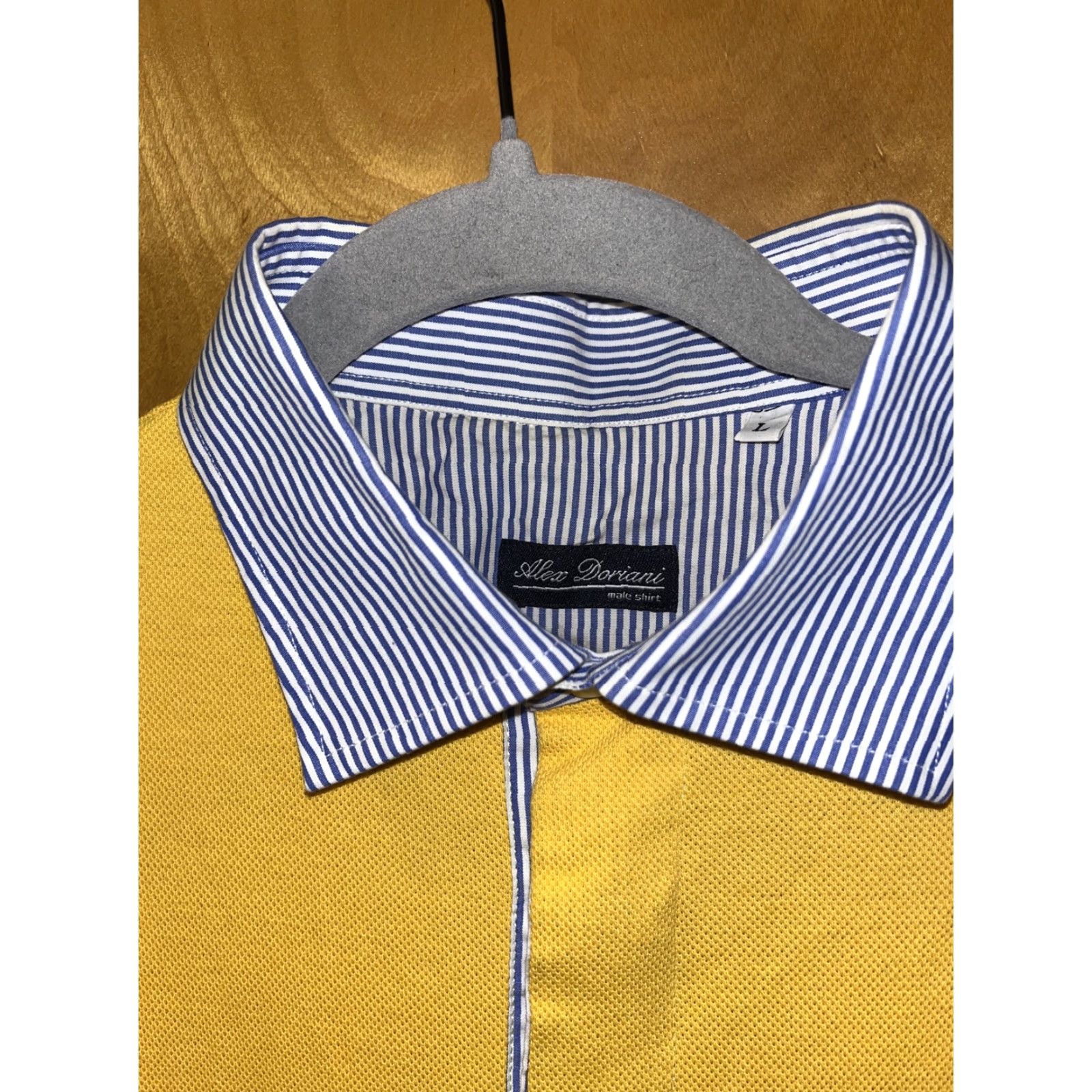 Vintage Mens Large ALEX DORIANI Yellow Polo Blue Stripe Collar 100% Cotton Size US L / EU 52-54 / 3 - 2 Thumbnail