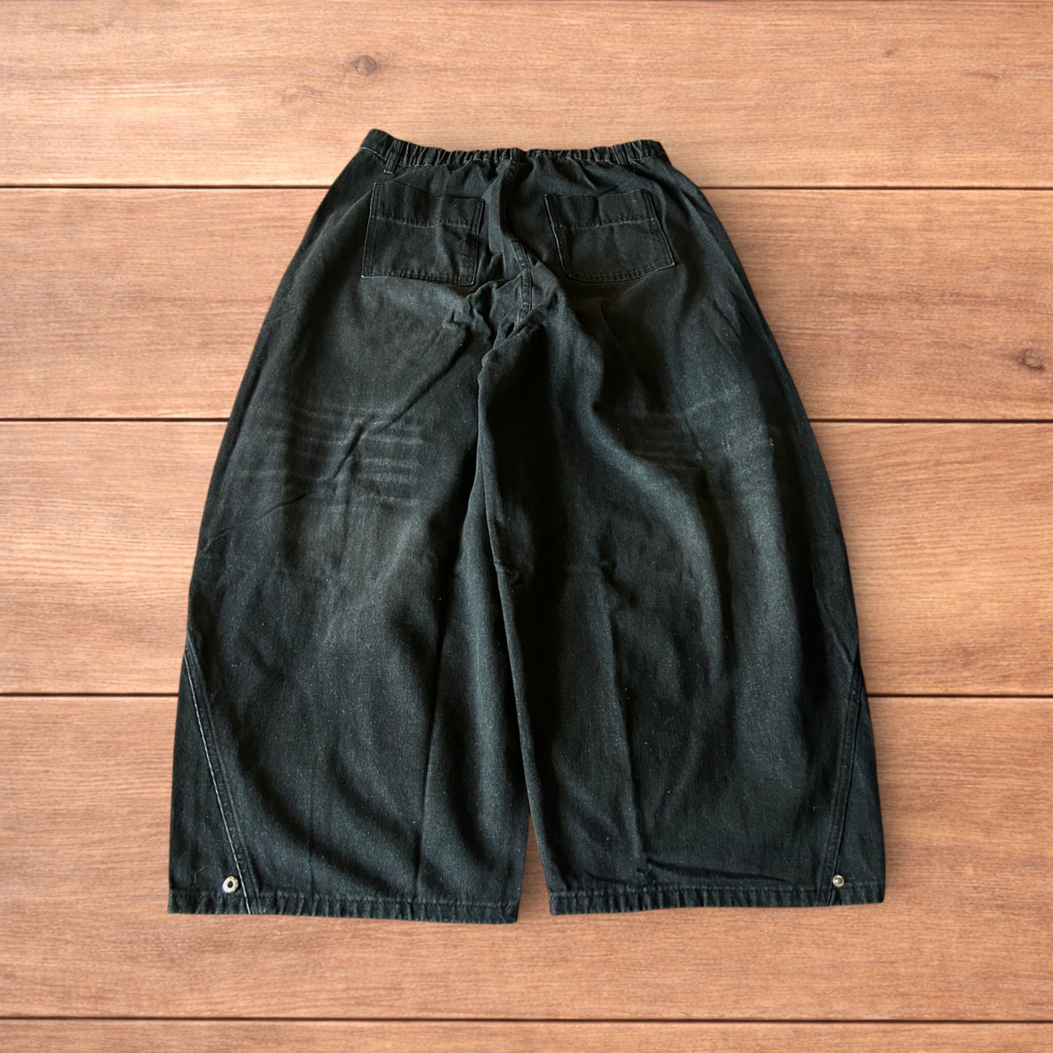 Japanese Brand Super baggy wide leg balloon fit jeans in washed black. Size US 34 / EU 50 - 2 Thumbnail