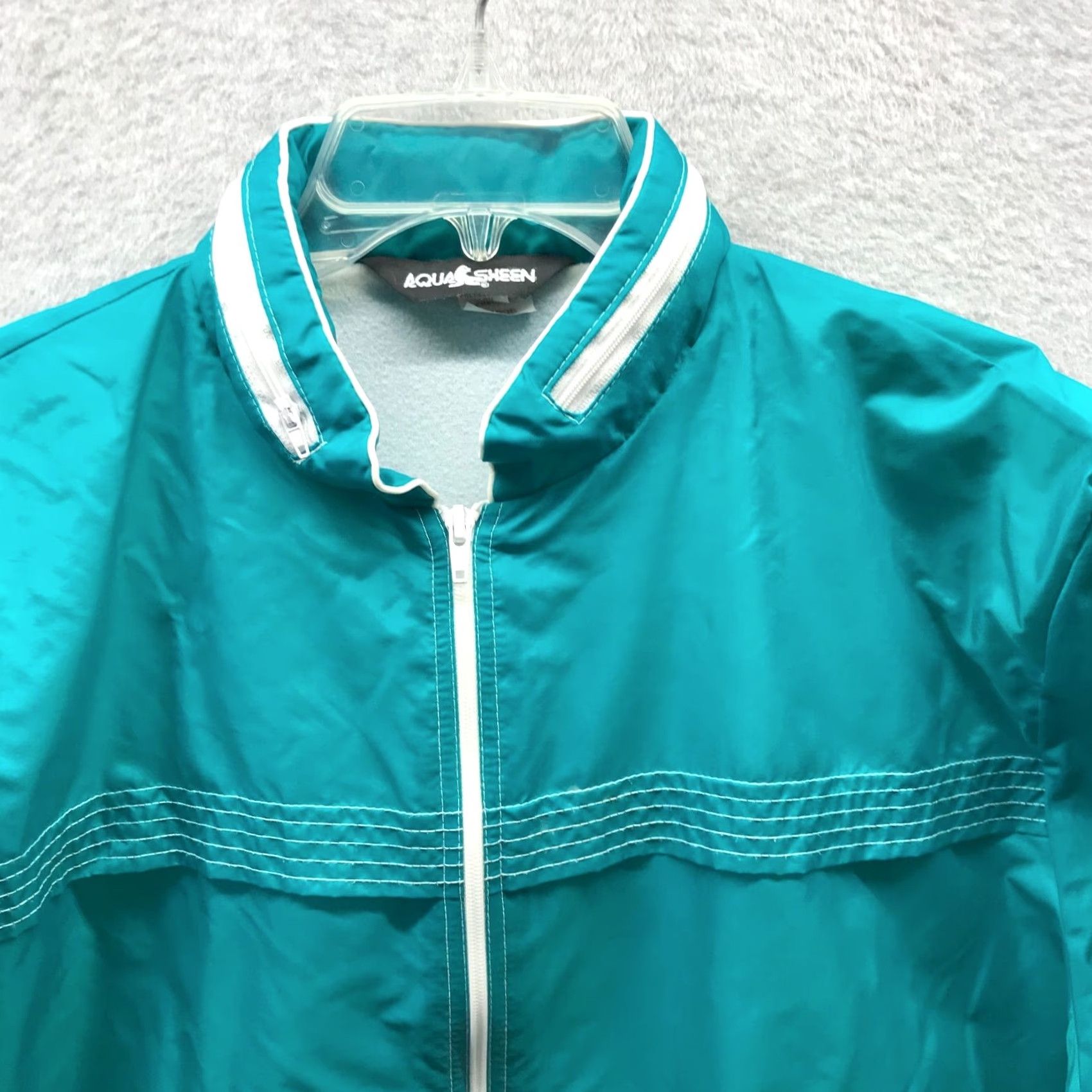 AQUA Aqua Sheen Jacket Womens Large Blue Hooded Packable 3-in-1 Jacket, Zip, Casual, Nylon, Mid-Length, Regular, Womens Size L / US 10 / IT 46 - 2 Thumbnail