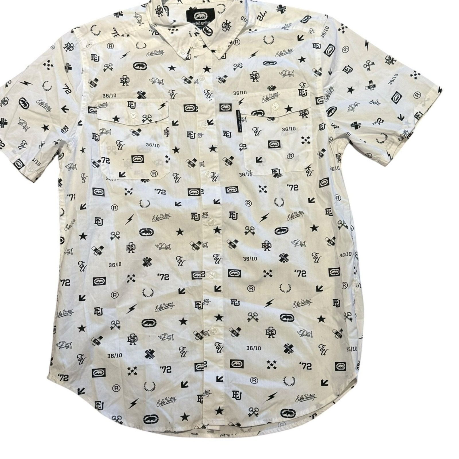 Ecko Unltd. Ecko Men’s Medium White & Black Short Sleeve Button Up Shirt Size US M / EU 48-50 / 2 - 1 Thumbnail