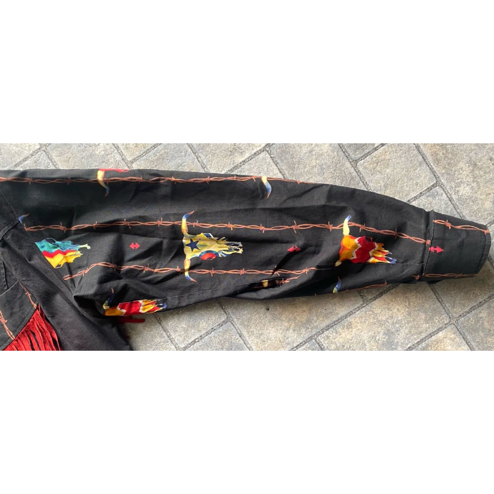 Vintage VINTAGE Longhorn By Niver Western Wear WOMENS MED Shirt Jacket Black/Red Fringe M Size M / US 6-8 / IT 42-44 - 7 Thumbnail