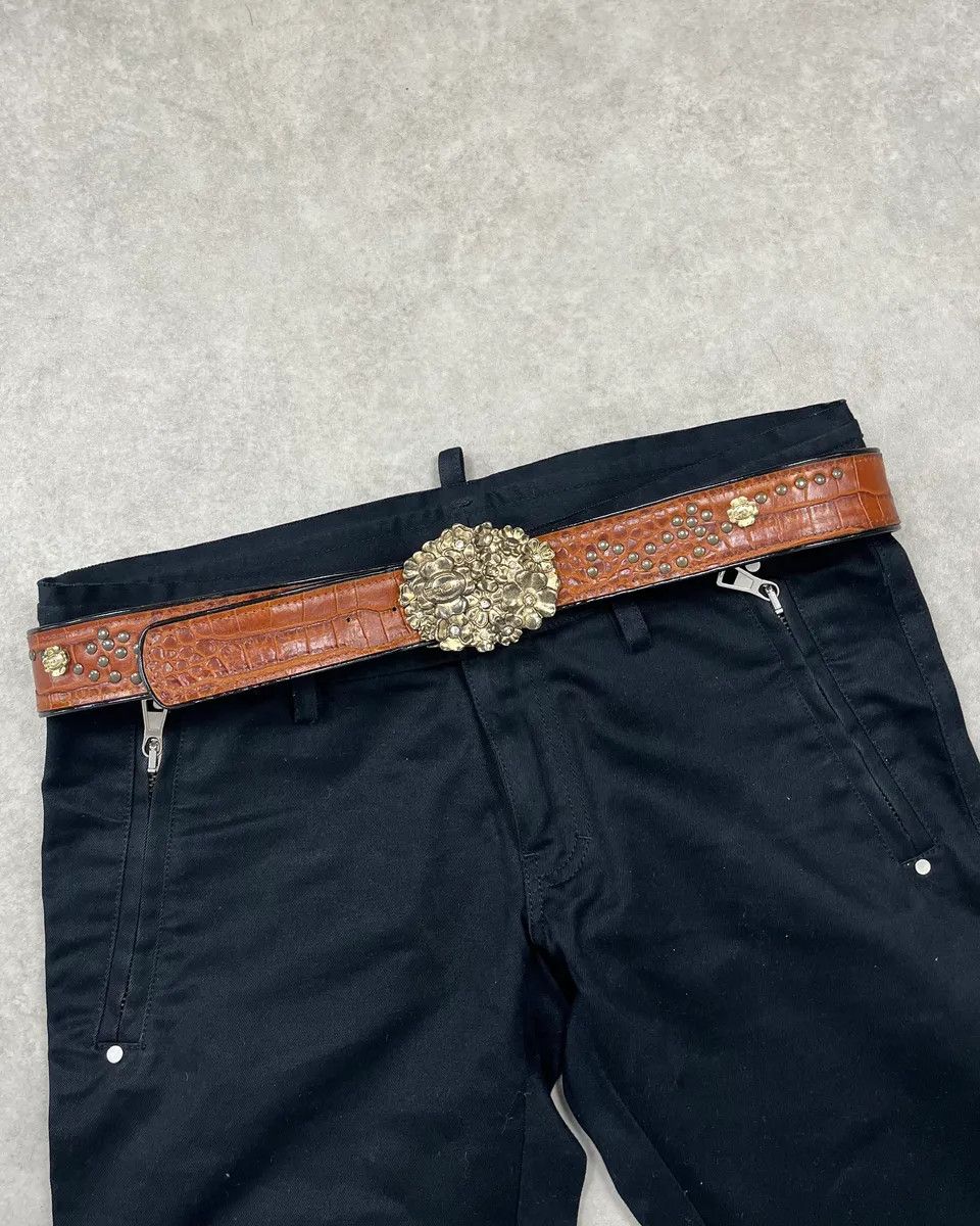 Just Cavalli Roberto Cavalli Brown Leather Studded Floral Belt Size ONE SIZE - 1 Thumbnail
