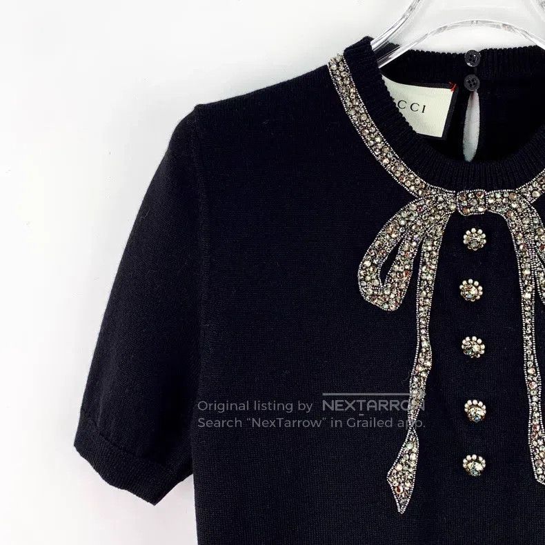 Gucci Gucci Black bow diamond wool round-neck short-sleeved swea Size XS / US 0-2 / IT 36-38 - 3 Thumbnail