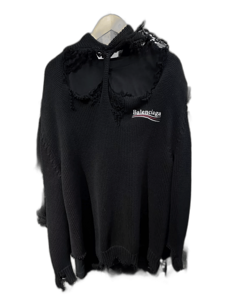 Balenciaga Balenciaga Black Distressed Hoodie Sweatshirt Size US S / EU 44-46 / 1 - 1 Thumbnail