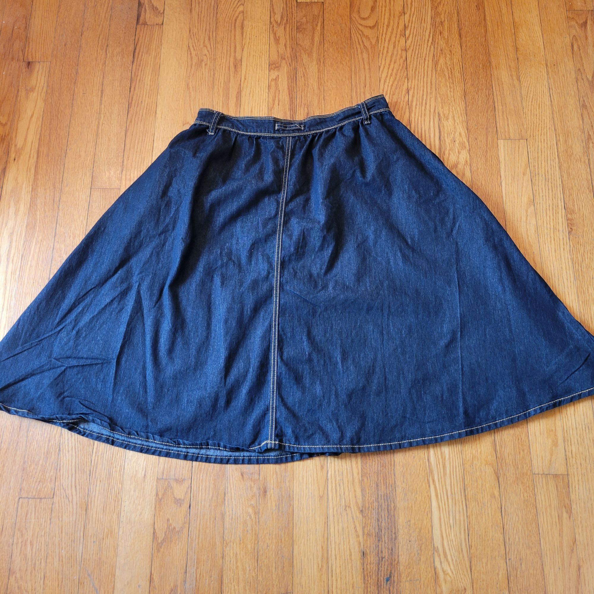 Vintage JW Style Denim Midi Skirt Flared Pockets 12 Full A Line Mode Size 34" / US 12 / IT 48 - 5 Thumbnail