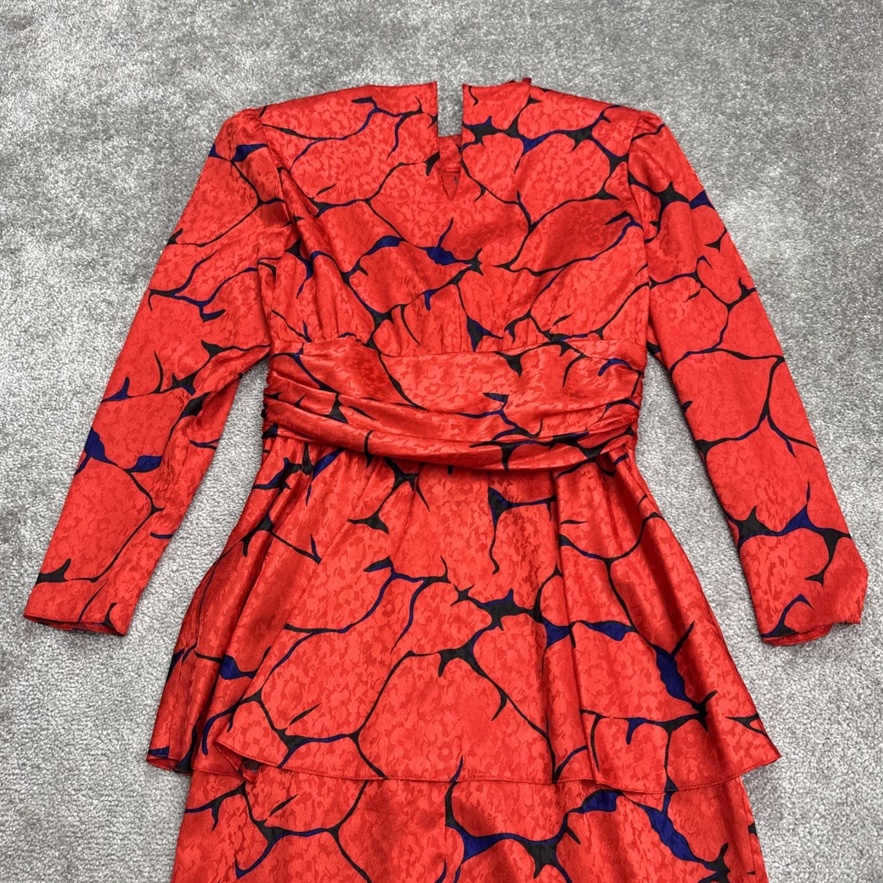 Vintage VINTAGE Caron Dress Womes 14 Red Black Abstract 80s Jacquard Peplum Midi Chicago Womes Size XL / US 12-14 / IT 48-50 - 4 Thumbnail
