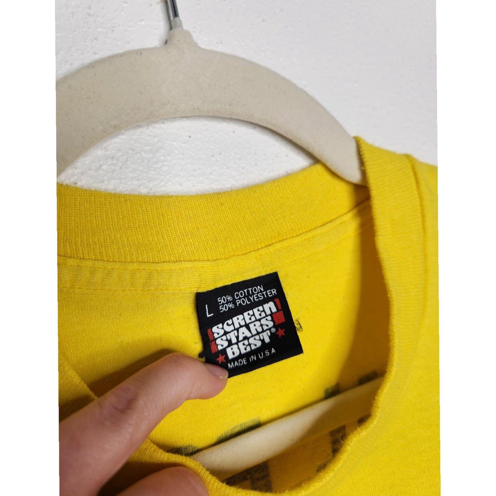Vintage VINTAGE Screen Stars Shirt Unisex Adults Large Yellow 80s Two Rivers Bike Ride Marathon Race Screen Stars All Over Art Yellow 80s Vintage Size US L / EU 52-54 / 3 - 4 Thumbnail
