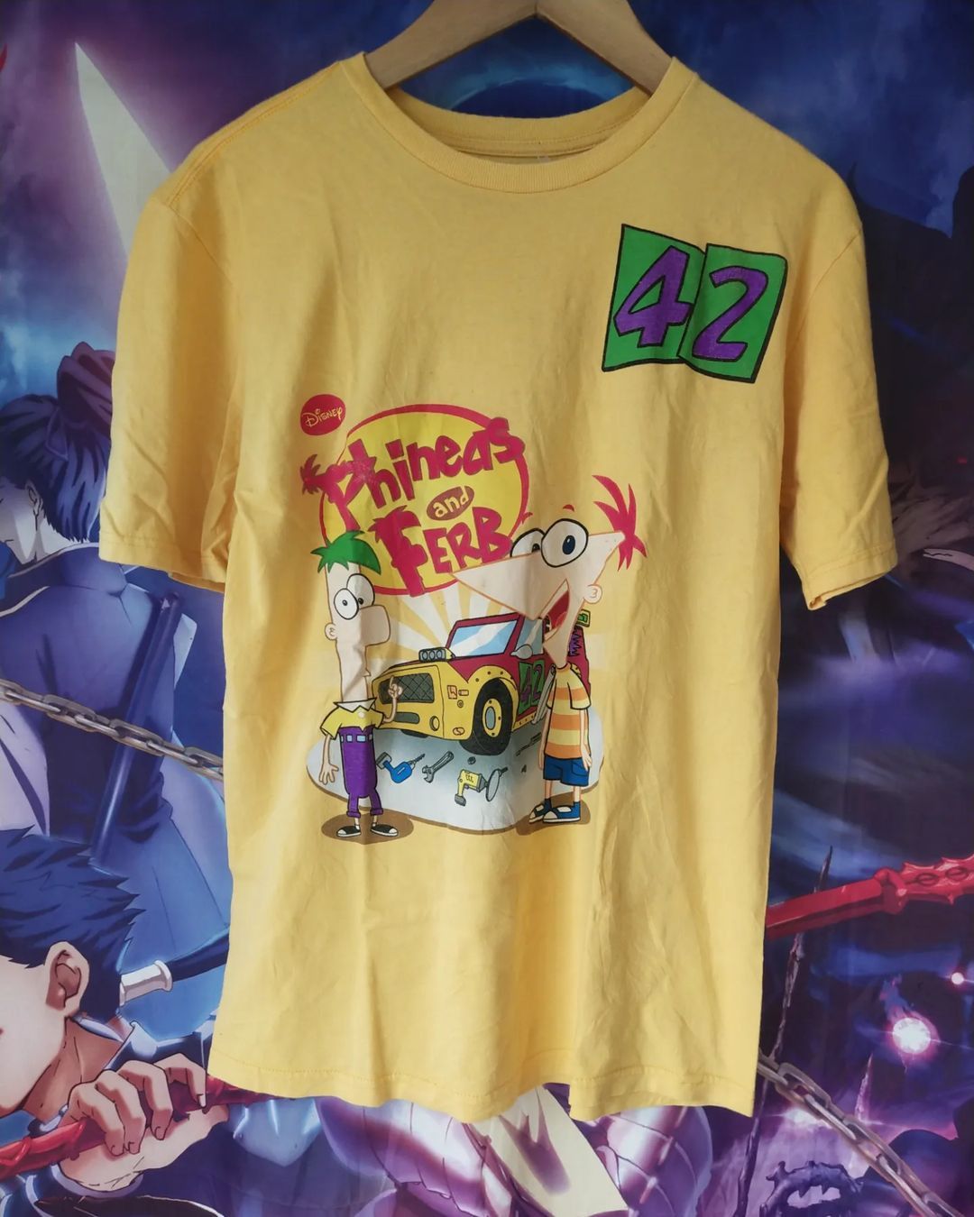 Anime × Cartoon Network × Disney Phineas and Ferb Yellow Big Print Cartoon Tees Size US M / EU 48-50 / 2 - 1 Thumbnail
