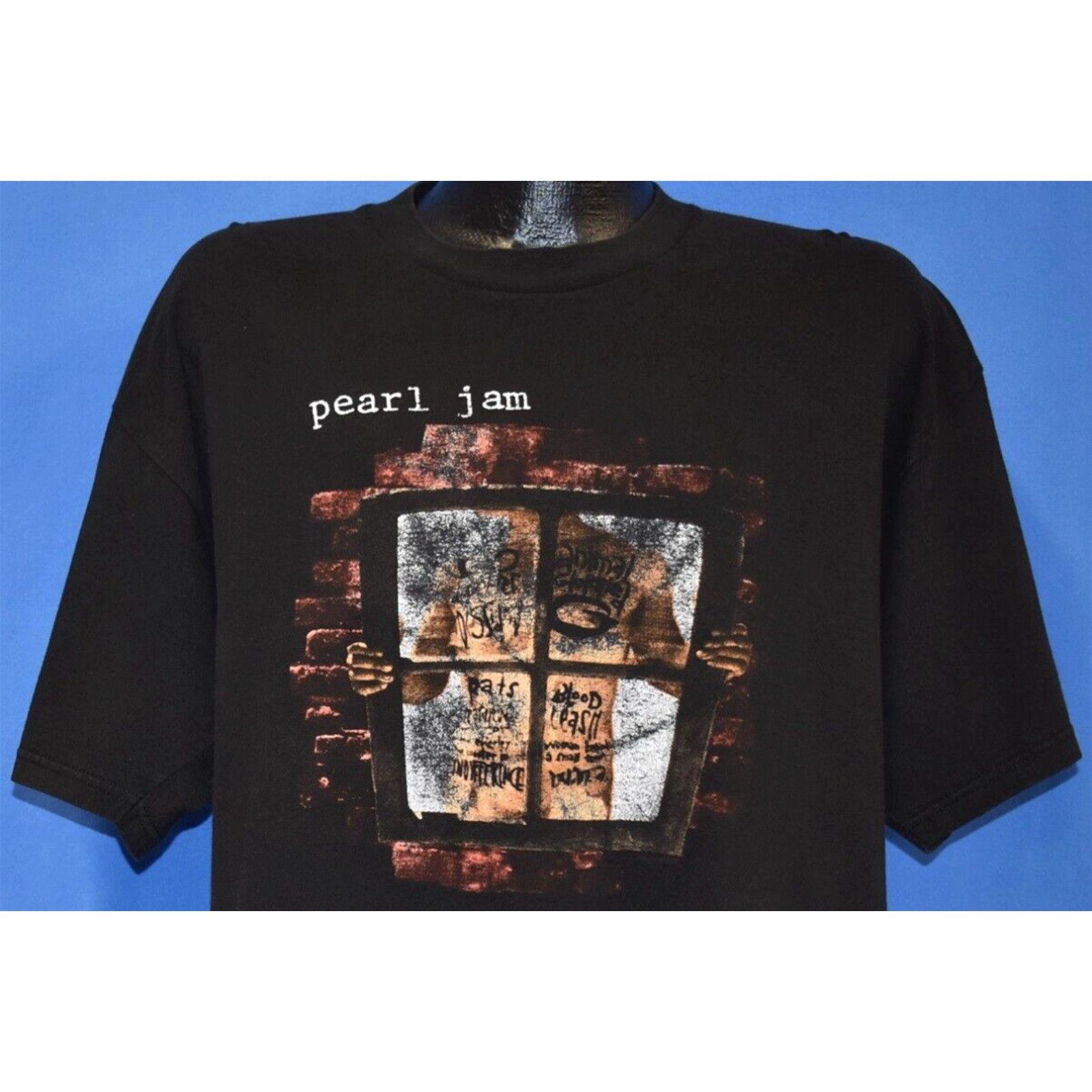 image of Vintage VTG 90's Pearl Jam Window Pain 1993 Tour Vs Rock Band Concert 2 Sided T-Shirt XL in White