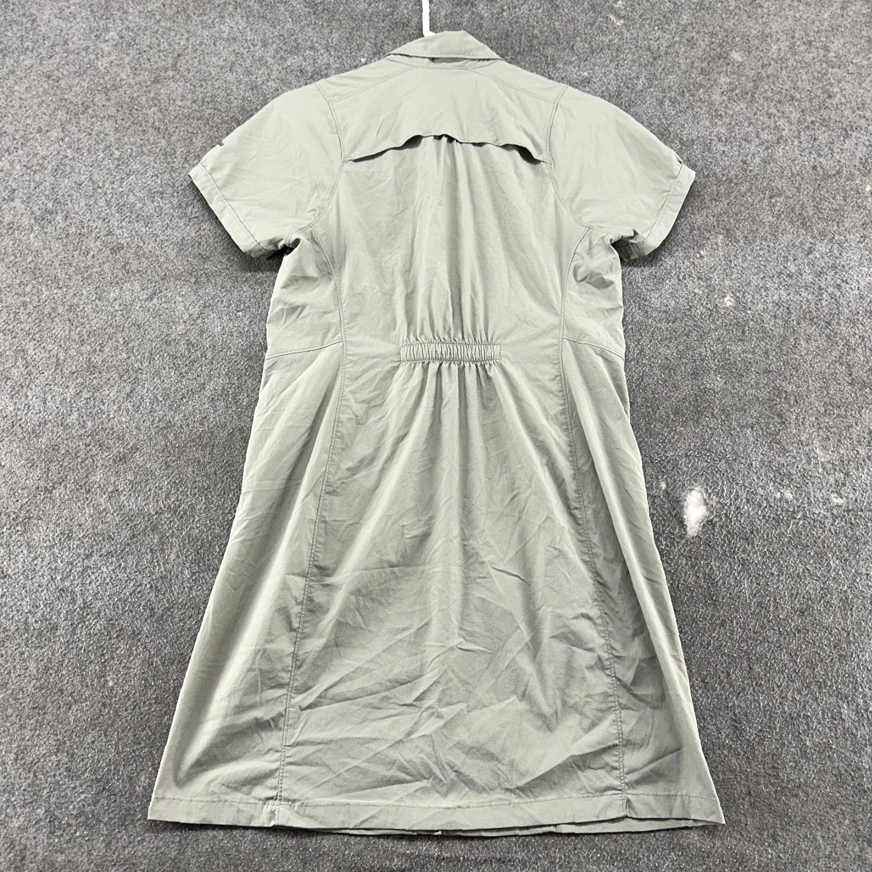Vintage Columbia Dress Womens Large Beige Maxi Button Up Short Sleeve Omni Shade Solid Maxi Sundress Beach Outdoor Wall? Size 36" / US 14 / IT 50 - 3 Thumbnail