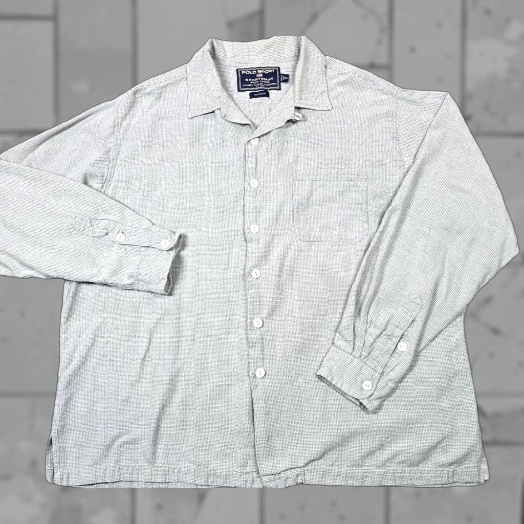Polo Ralph Lauren VTG Polo Ralph Lauren Sportsman Men Gray Basket Weave Camp Loop Collar Shirt XL 90s Polo Ralph Lauren Sportsman Mens Button-Up Size US XL / EU 56 / 4 - 1 Thumbnail