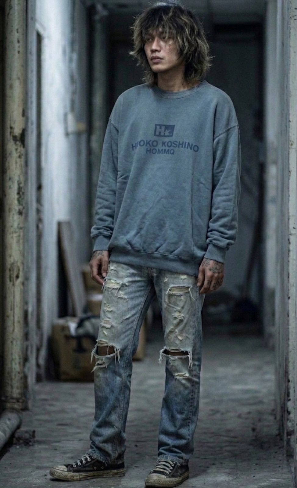 Hiroko Koshino Homme Hiroko Koshino Homme Distressed Sun Faded Grunge Sweatshirt Size US L / EU 52-54 / 3 - 1 Thumbnail