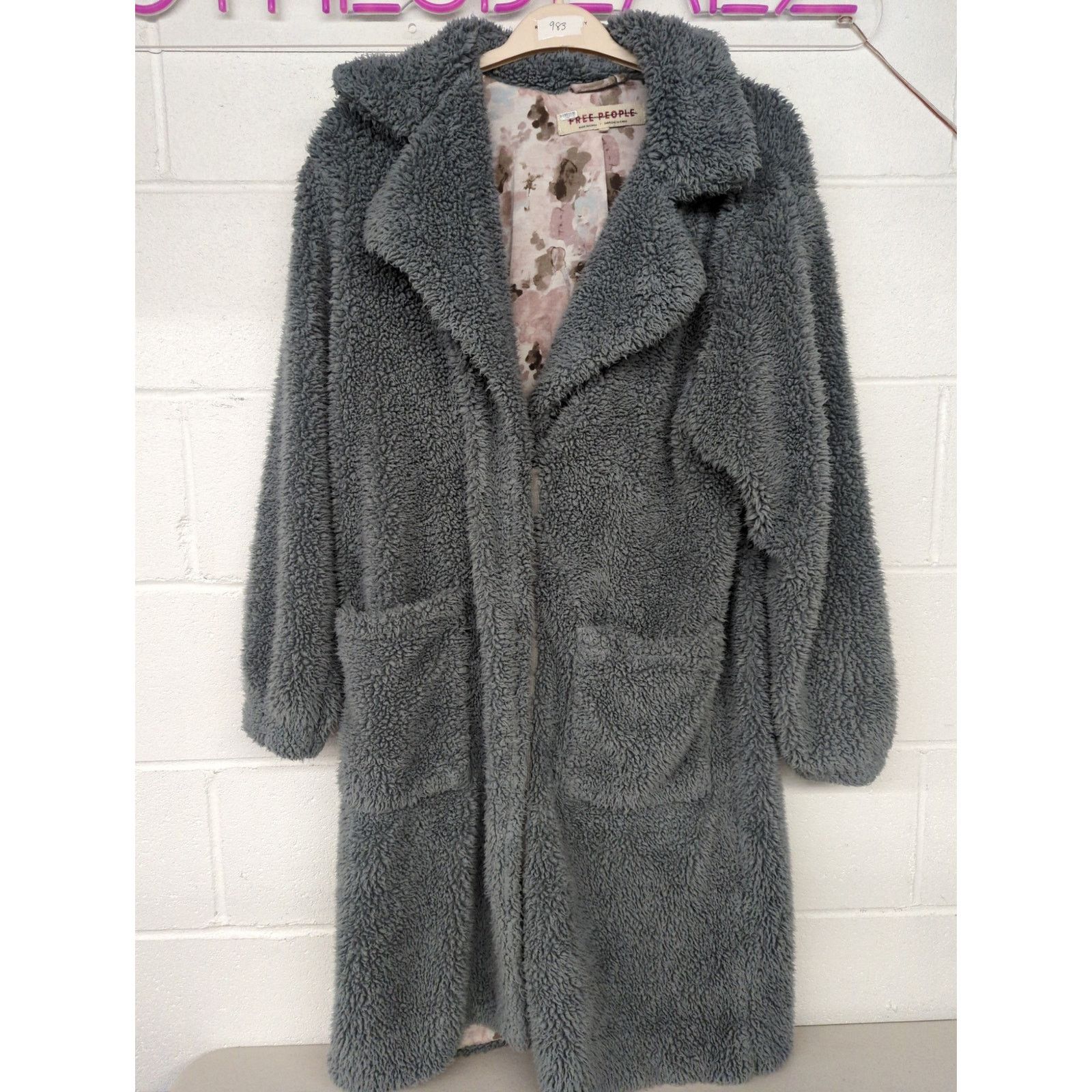 Free People Free People Small Tessa Gray blue Longline Fuzzy Teddy Coat Size S / US 4 / IT 40 - 3 Thumbnail