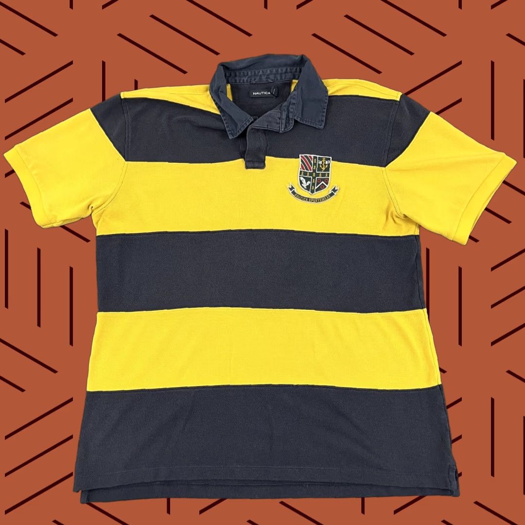 Nautica Nautica Rugby Polo Shirt Mens XL Blue Yellow Striped Embroidered Logo Classic Preppy Size US XL / EU 56 / 4 - 1 Thumbnail