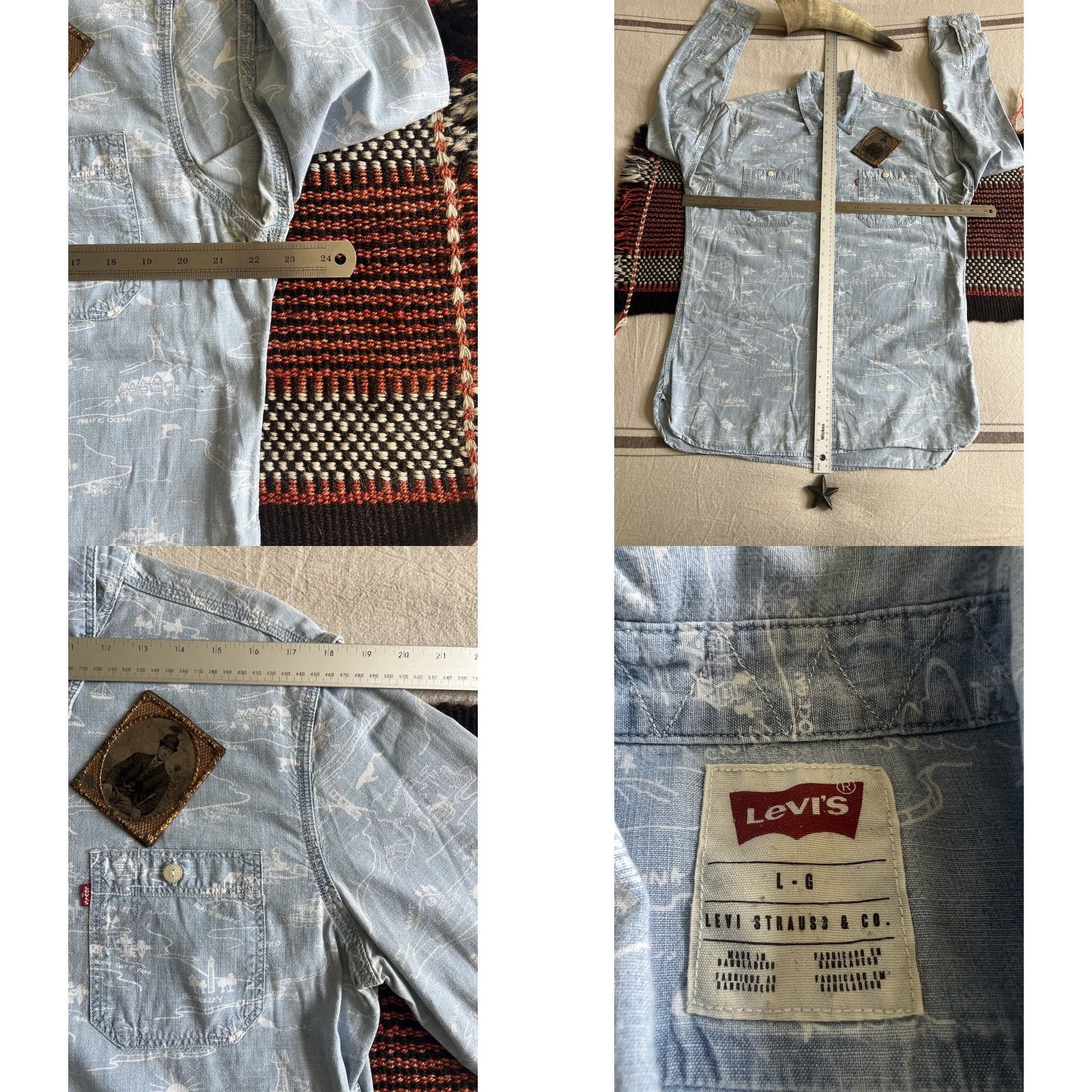 Levi's Levi's Deck Shirt L Chambray US Navy San Francisco Souvenir Print 2014 Rare Blue Deck Shirt Mens L Chambray Blue 2010s SF Souvenir Navy Levi's Size US L / EU 52-54 / 3 - 9 Thumbnail