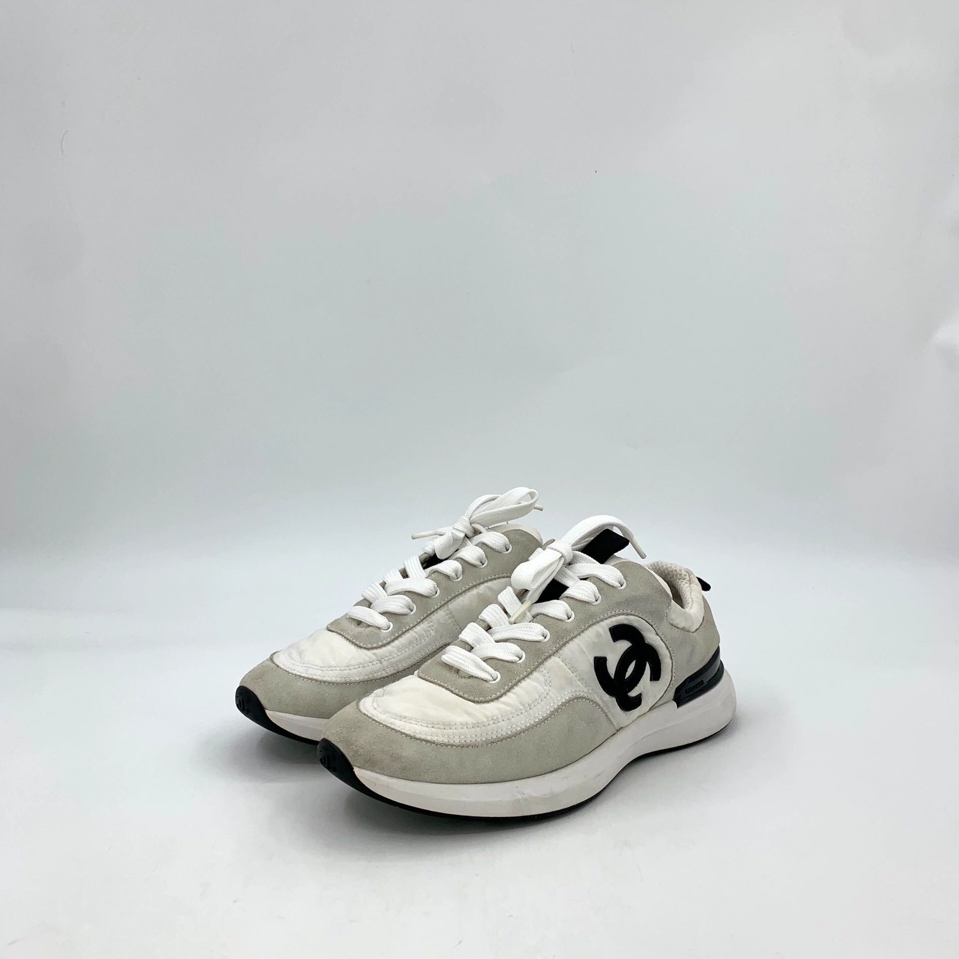 Chanel Chanel Gray White Logo Casual Sneakers - dmc Size US 7.5 / EU 40-41 - 1 Thumbnail