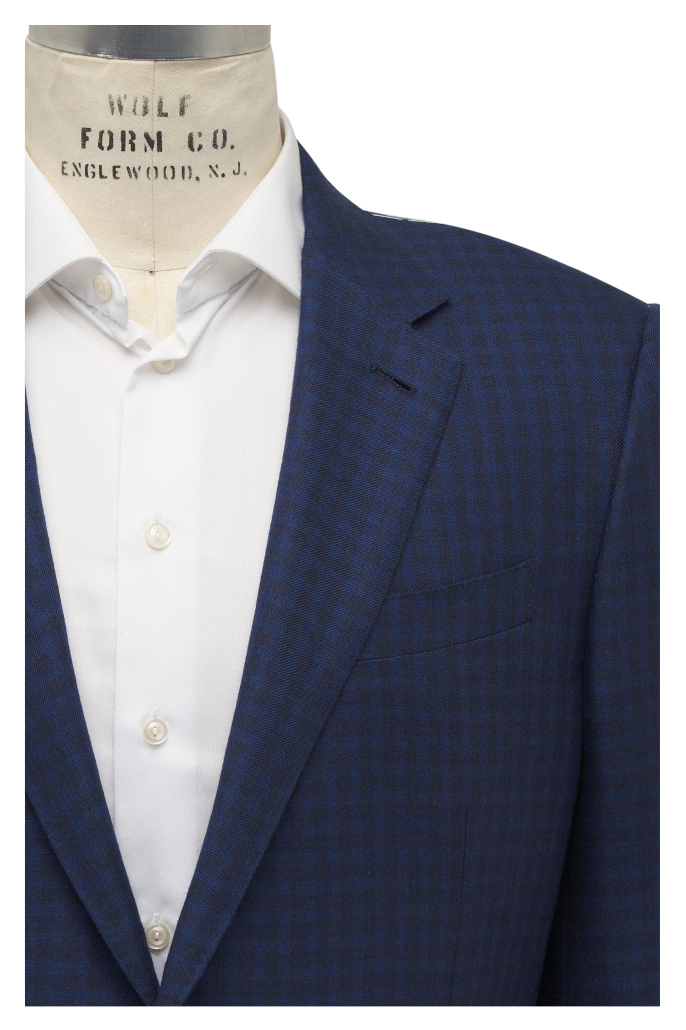 Z Zegna o1mtch0225 Check Cashmere & Silk Sportcoat in Blue Size US XXL / EU 58 / 5 - 2 Thumbnail
