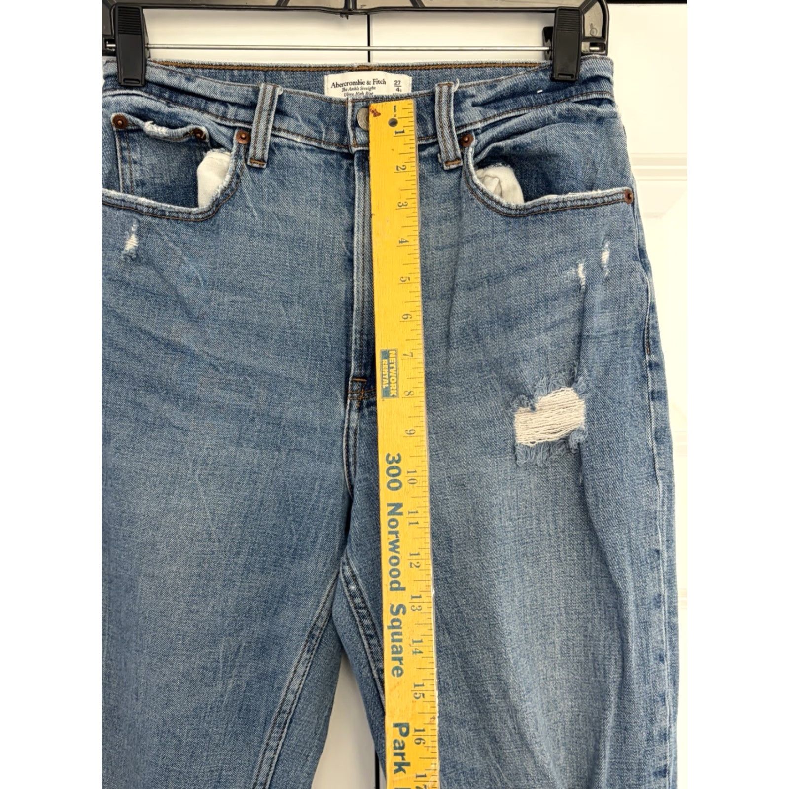 Abercrombie & Fitch Abercrombie & Fitch Curve Love Ankle Straight Ultra High Rise Jeans sz 4s 27 Blue Denim Distressed 5-Pocket Women's 90s Style Jeans Size 27" / US 4 / IT 40 - 4 Thumbnail