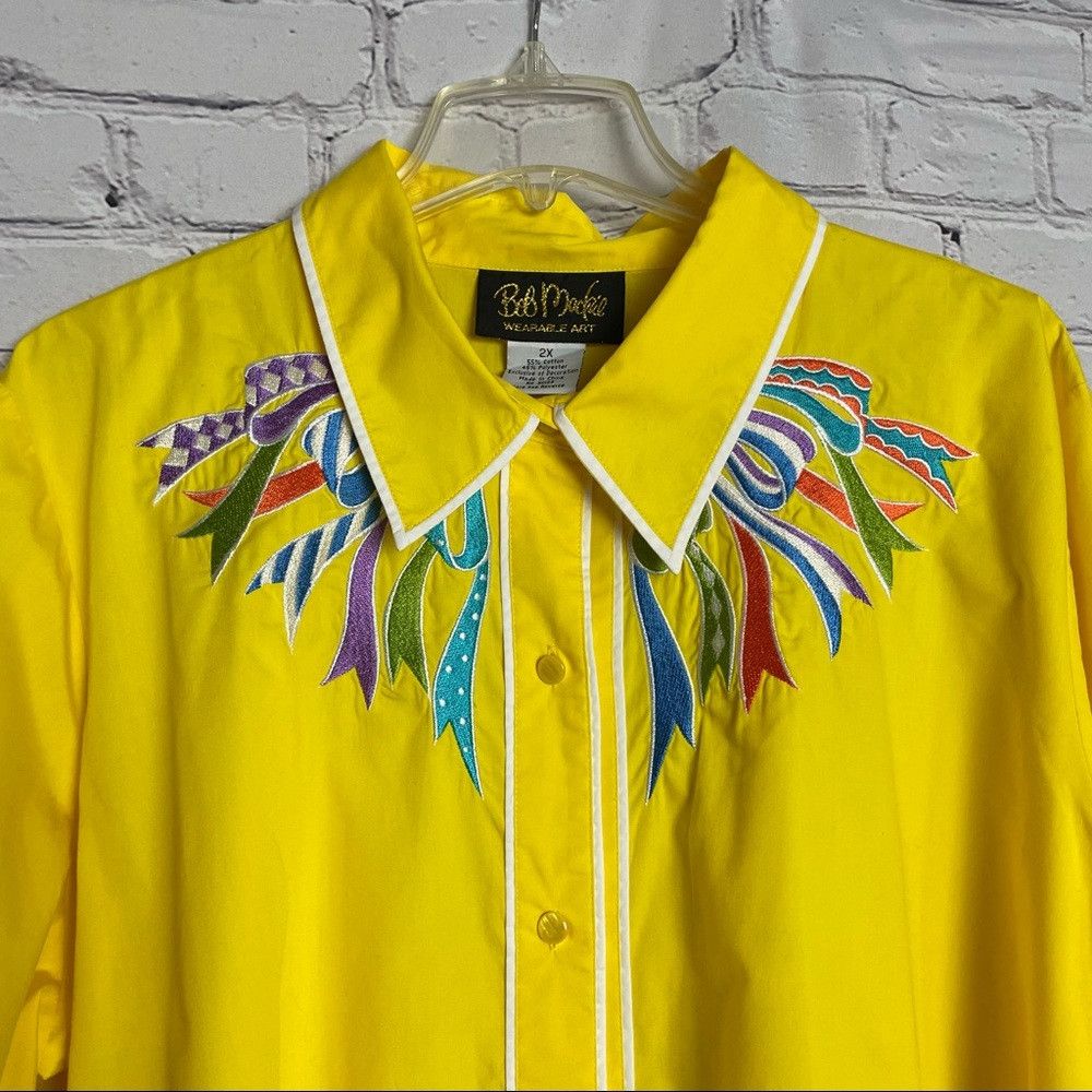 Bob Mackie New Vintage Bob Mackie Embroidered Yellow Blouse Size 2X Size XXL / US 16-18 / IT 52-54 - 3 Thumbnail