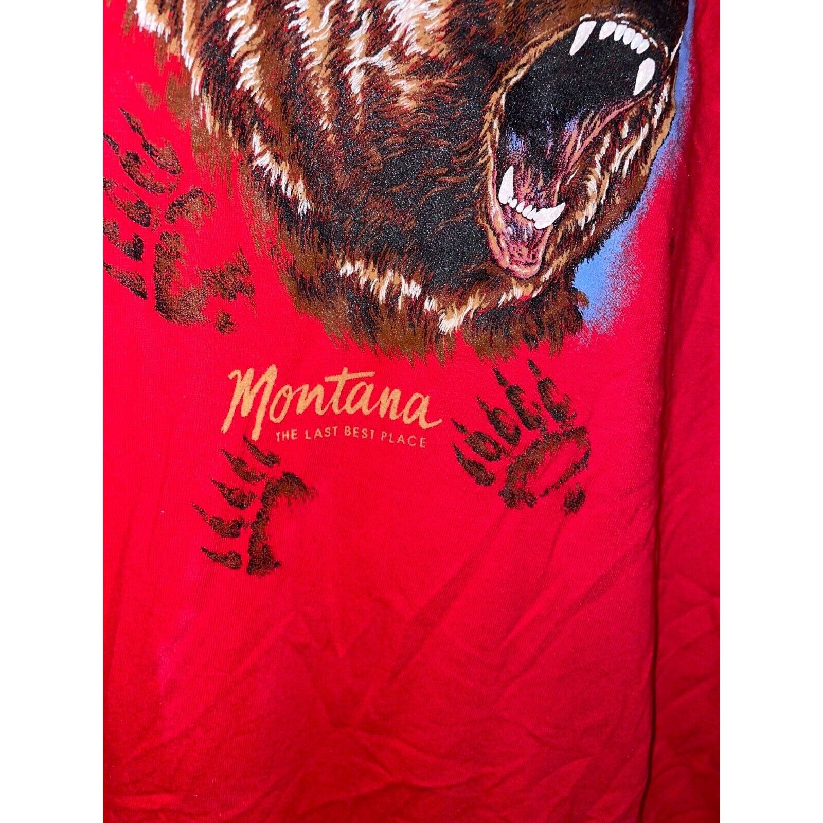 Jerzees Vintage Montana Bear Shirt The Last Best Place Tee Red 90s L Size US L / EU 52-54 / 3 - 6 Thumbnail