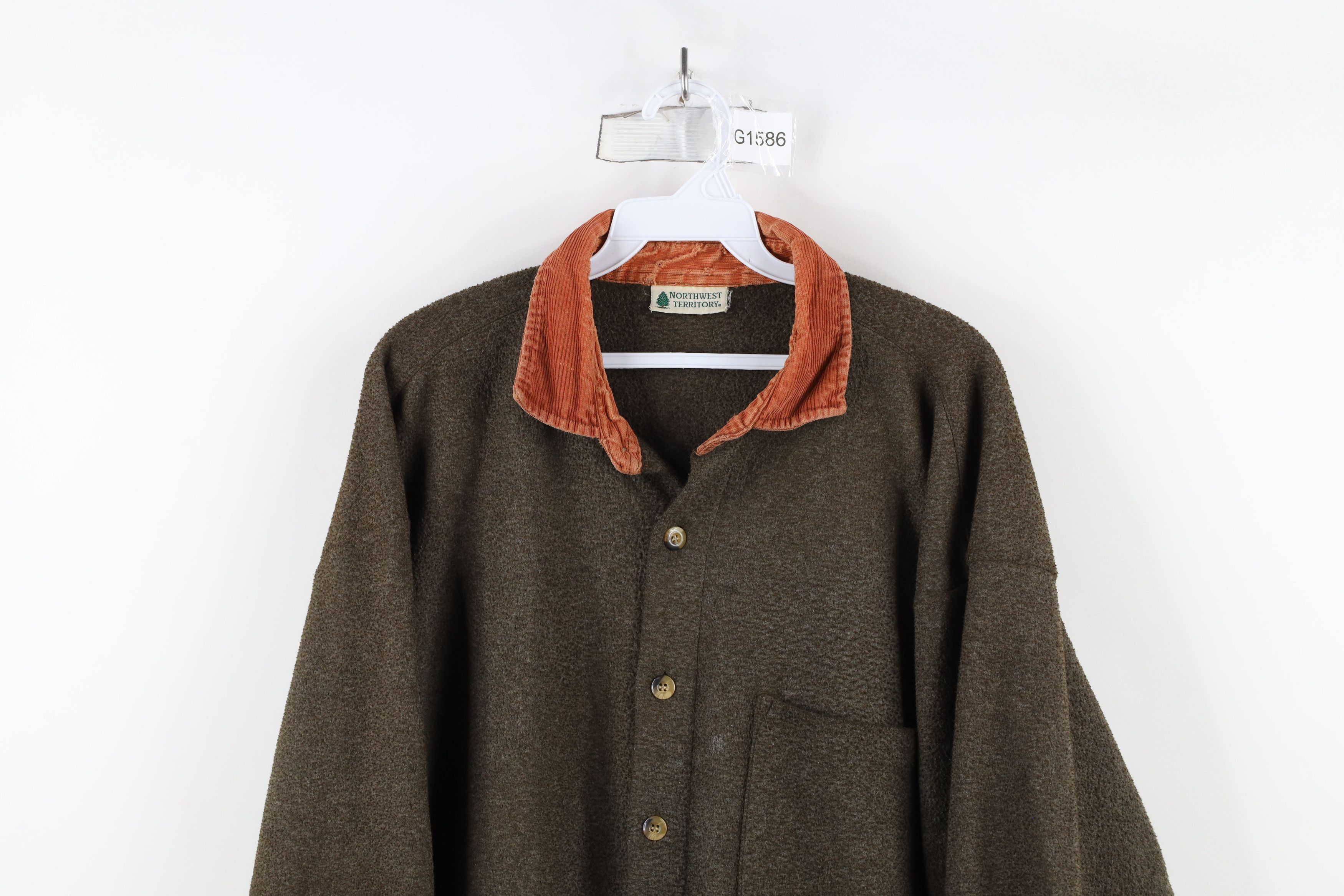 Vintage Vintage 90s Streetwear Corduroy Collar Fleece Shirt Jacket Size US XL / EU 56 / 4 - 2 Thumbnail