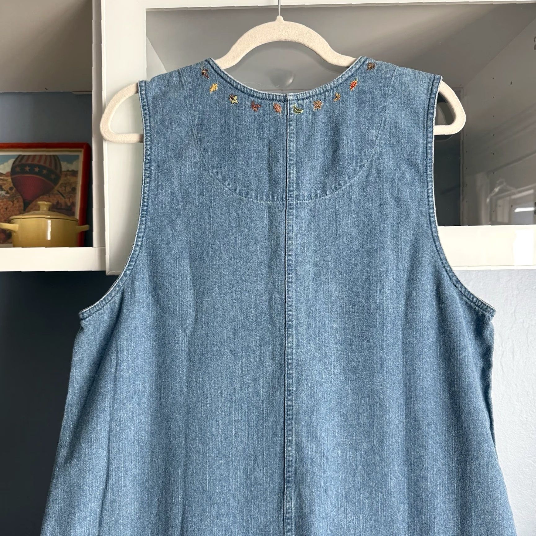Vintage Vtg Christopher & Banks Embroidered Fall Leaves Denim Maxi Dress Autumn L Folk Size L / US 10 / IT 46 - 6 Thumbnail