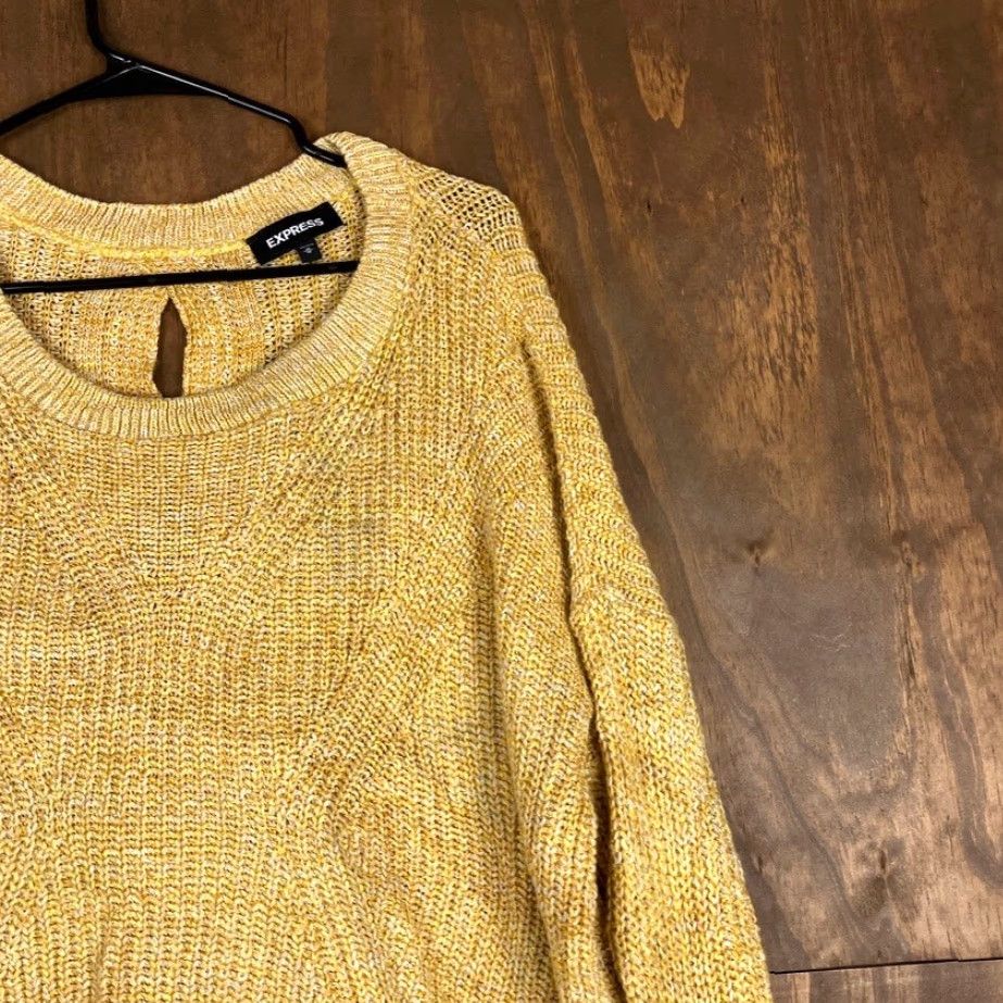 Express Express Womens Sweater Crew Neck Open Back Medium Yellow White Knit Pull Over Casual Workwear Women M - 2? Size M / US 6-8 / IT 42-44 - 5 Thumbnail