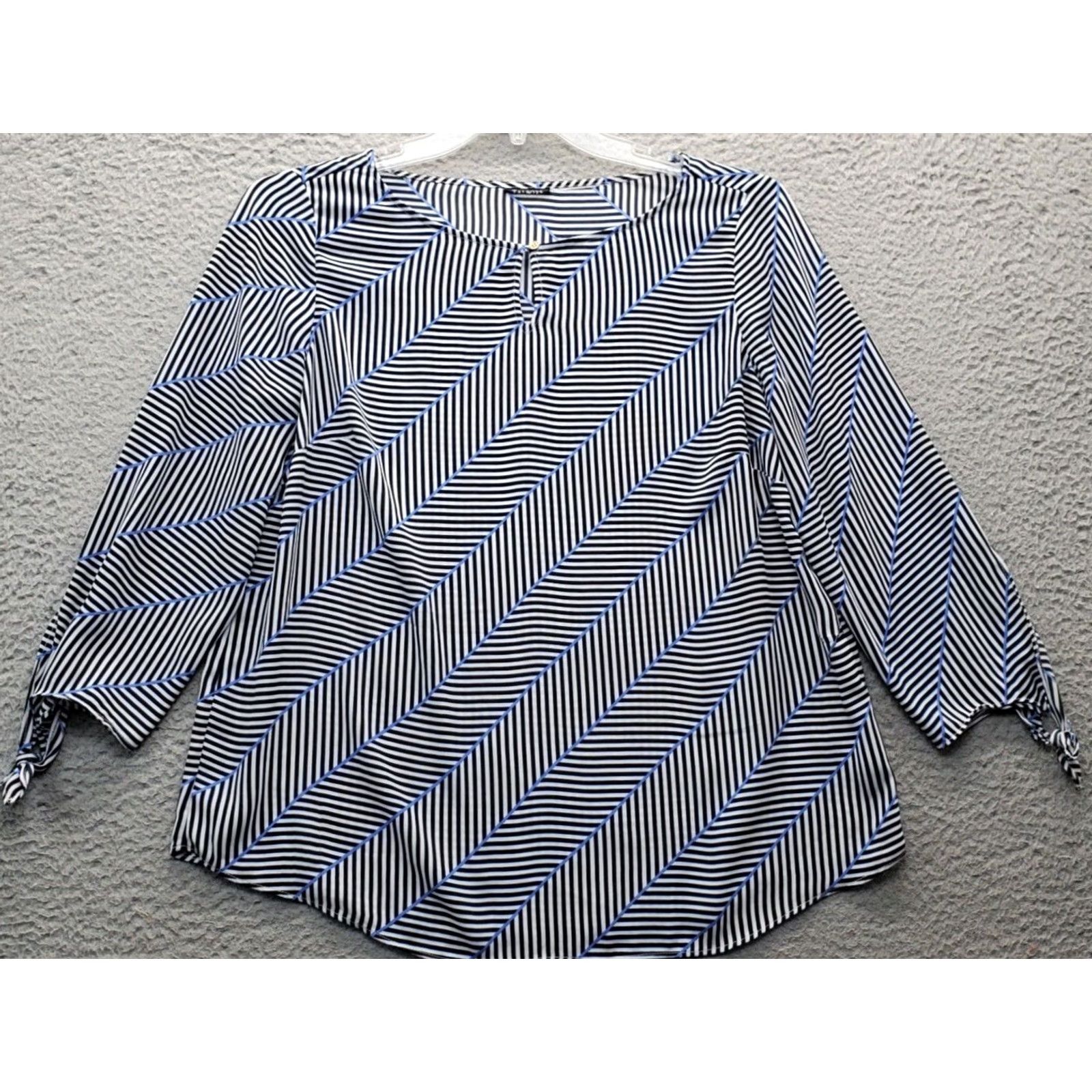 Talbots Talbots Blouse Womens Large Multicolor Striped Stretch Tie Sleeve Round Neck Shirt Womens Size L Size L / US 10 / IT 46 - 2 Thumbnail