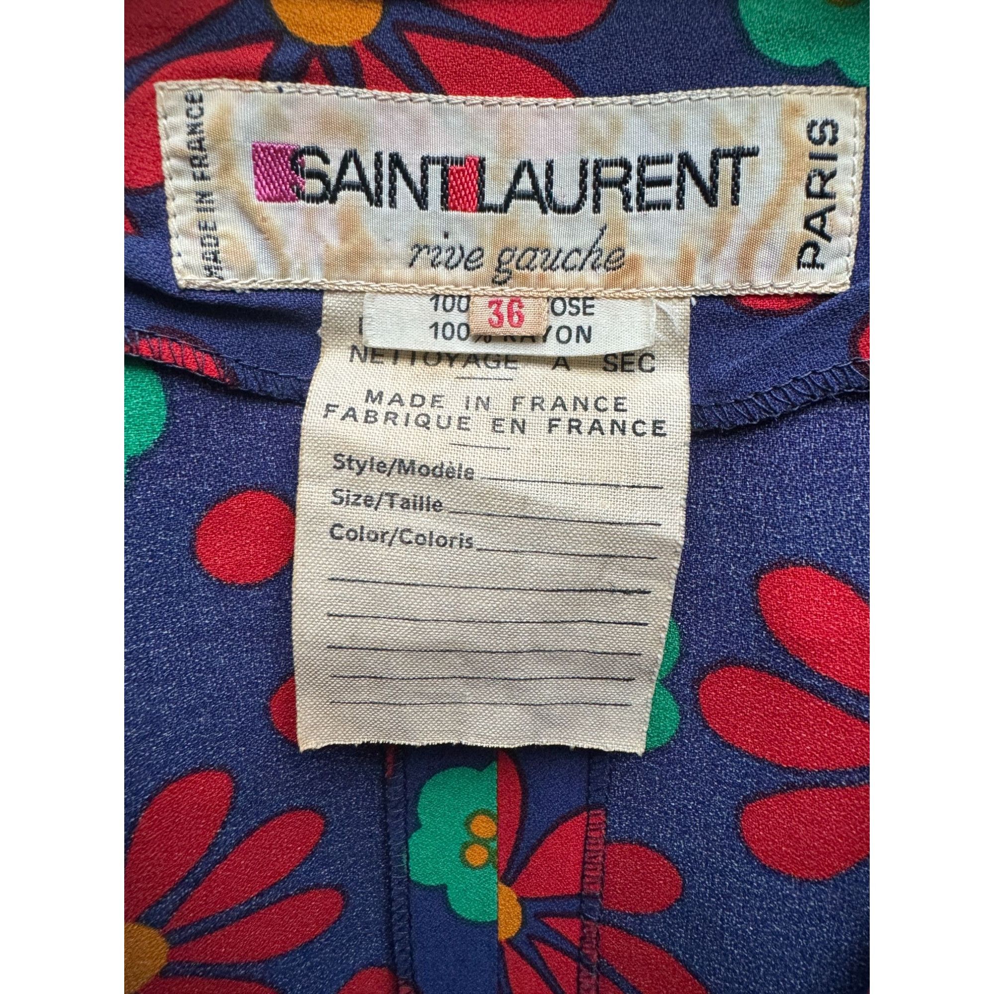 Yves Saint Laurent 1970s Floral Viscose Ruffle Shirt Size XS / US 0-2 / IT 36-38 - 6 Thumbnail