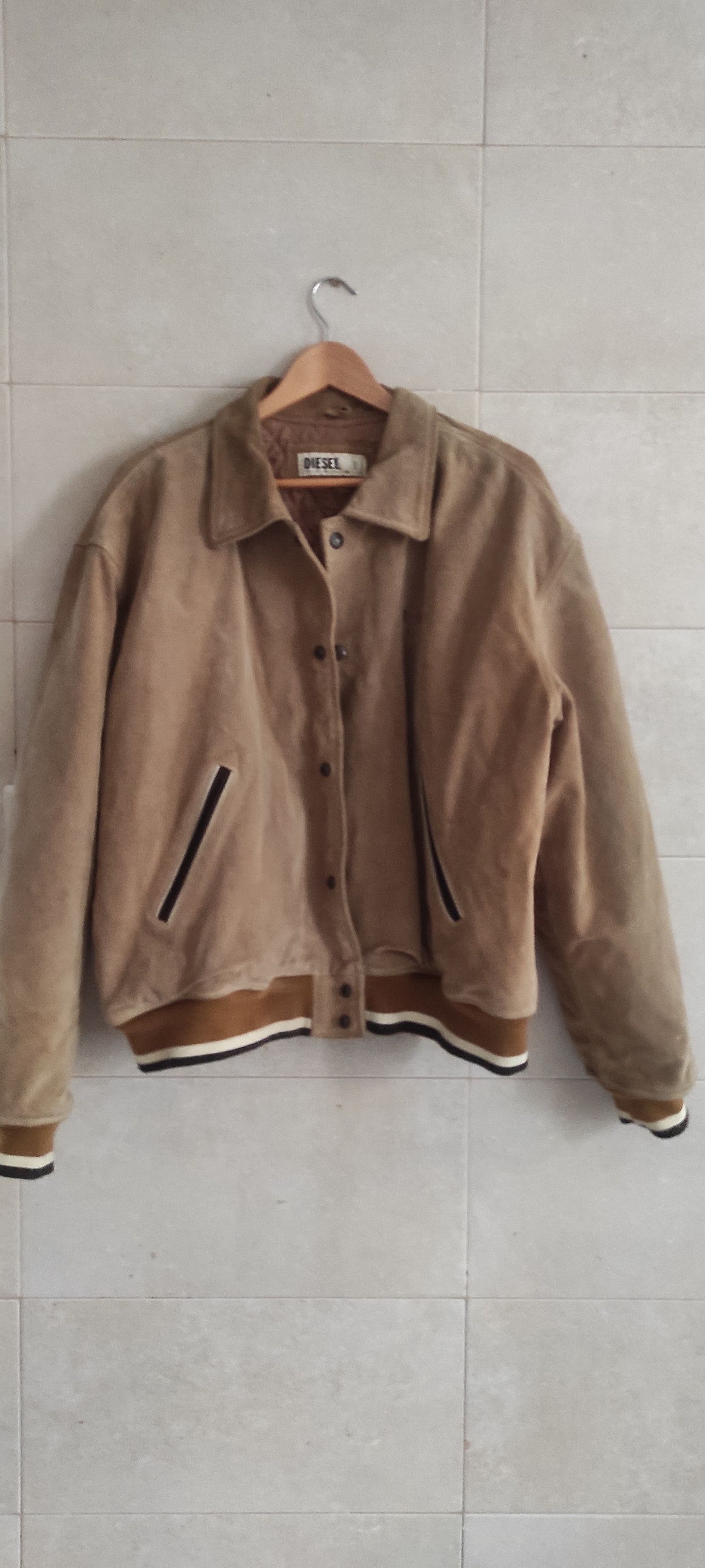 Vintage 90s Diesel Suede Leather Bomber Varsity Jacket