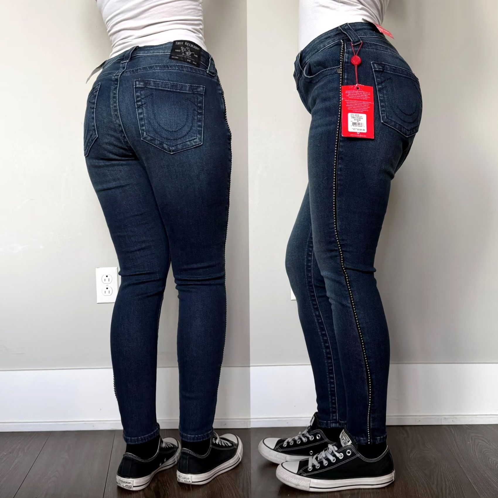 True Religion True Religion Jeans Womens 31 Rinse Wash Denim Skinny Studded Outseam Size 24" / US 00 / IT 34 - 2 Thumbnail