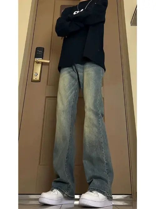 Pants Men's retro blue flared straight jeans