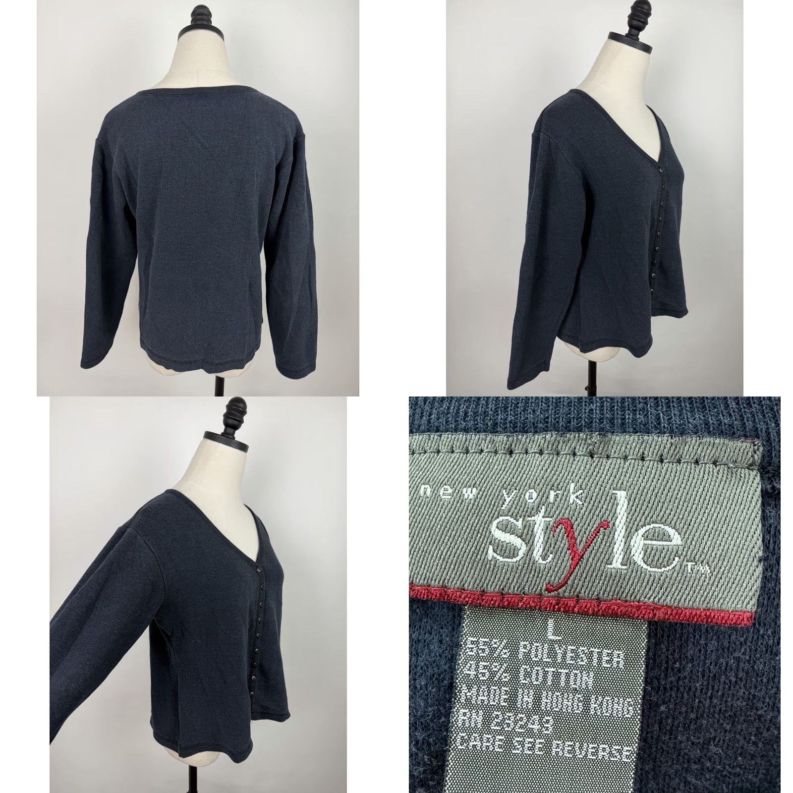 Vintage VINTAGE New York Style Blouse Shirt Womens M Black 90s Knit Lightweight Button Front AS IS Size M / US 6-8 / IT 42-44 - 8 Thumbnail