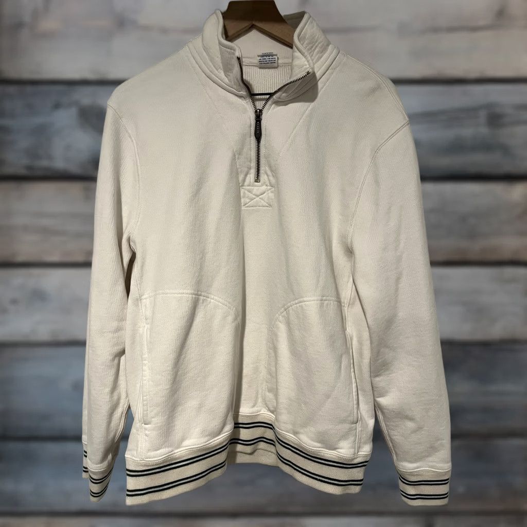 J.Crew VINTAGE J.Crew Half-zip Ribbed Terry Pullover Classic Ivory Pine Stripe M Mens Sweater Size US M / EU 48-50 / 2 - 1 Thumbnail
