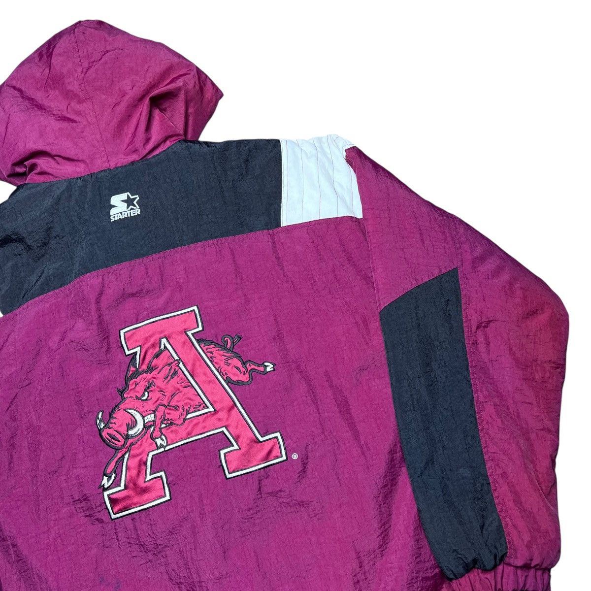 Starter 90s NCAA Arkansas Razorbacks Starter 1/2 Zip Hooded Jacket Size US XL / EU 56 / 4 - 21 Thumbnail