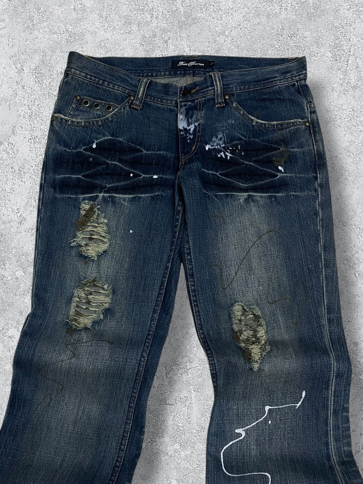 Japanese Brand Vintage 1990s Japan Designer Root Three Splash Flared Denim Size US 32 / EU 48 - 7 Thumbnail
