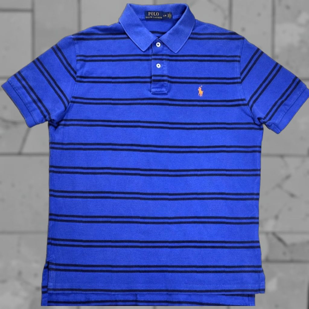 Polo Ralph Lauren Polo Ralph Lauren Short Sleeve Shirt Men L Blue Stripe Orange Pony Pique Shirt Mens Striped Polo, 100% Cotton, Classic Fit, Blue Size US L / EU 52-54 / 3 - 1 Thumbnail