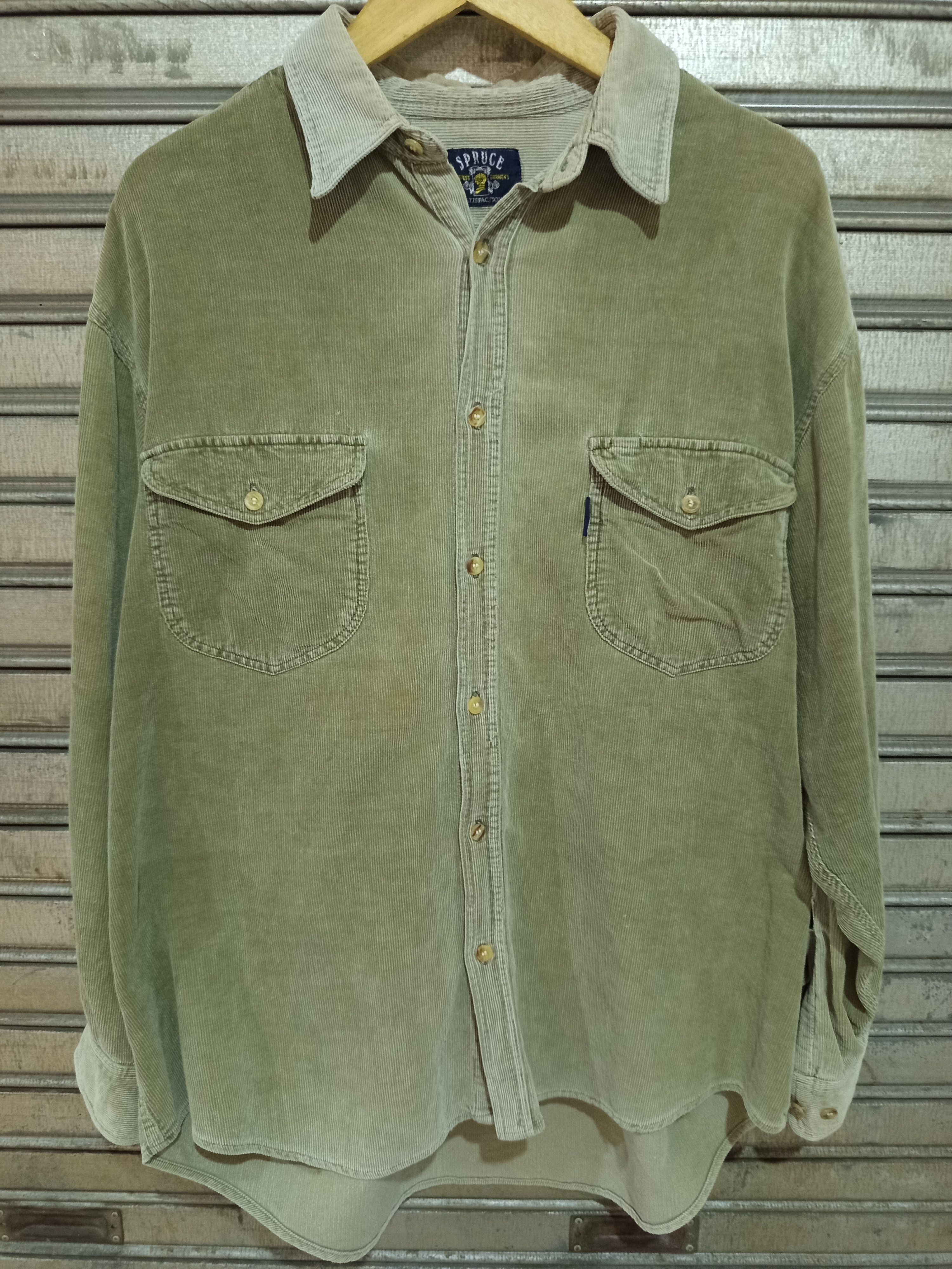 Spruce 1990s Spruce Corduroy Work Shirt Olive Green Size US L / EU 52-54 / 3 - 1 Thumbnail