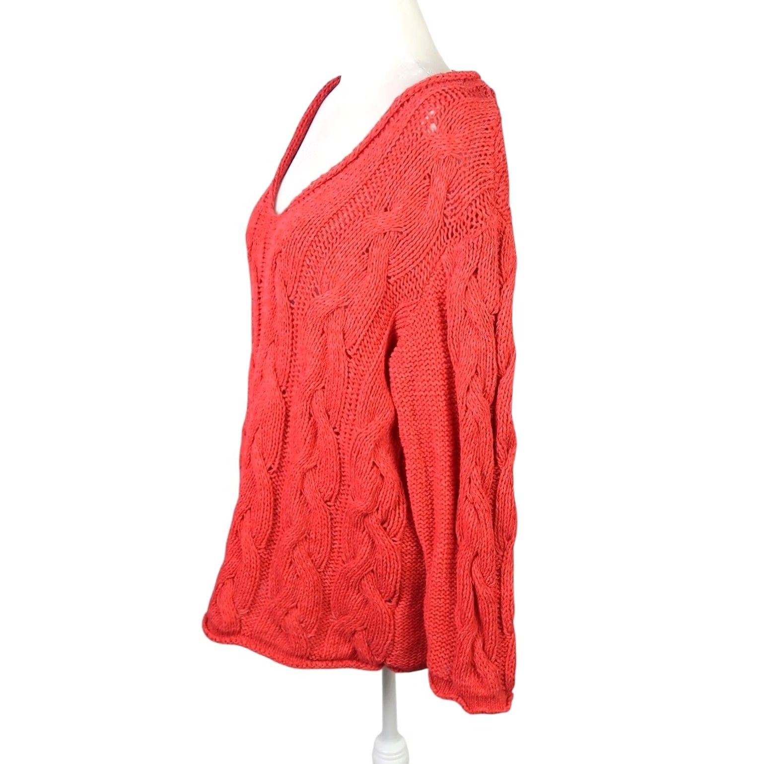 Bdg BDG Urban Outfitters Sweater V-Neck Cable-Knit Cotton Blend Red S Womens Pullover Long Sleeve Knit Shirt Size S / US 4 / IT 40 - 3 Thumbnail