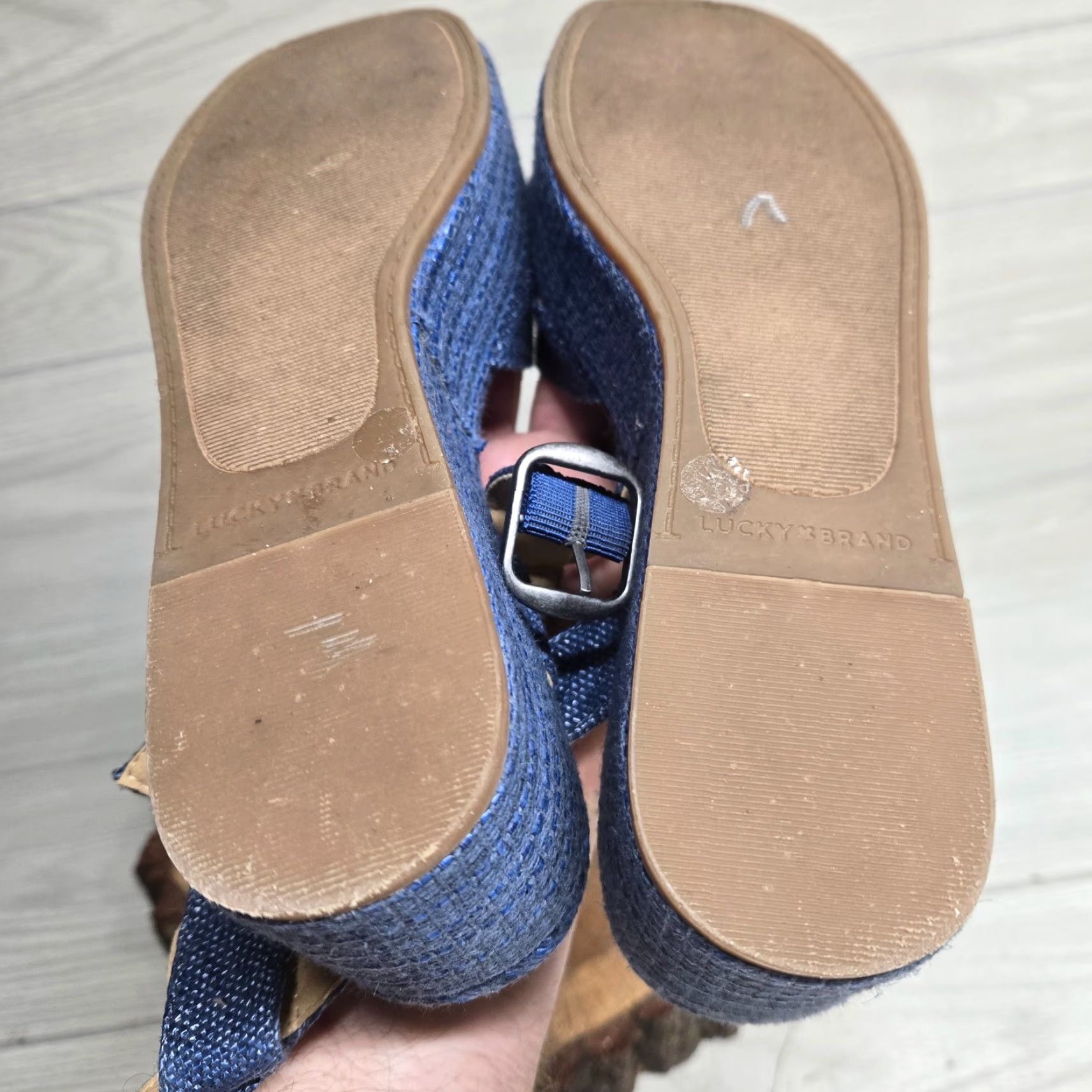 Lucky Brand Lucky Brand Bikaro Denim Espadrille Wedge Sandals - Women - 7.5 M - Blue - Strappy Ankle Strap - Vintage? No (Casual Summer) Size US 7.5 / IT 37.5 - 7 Thumbnail