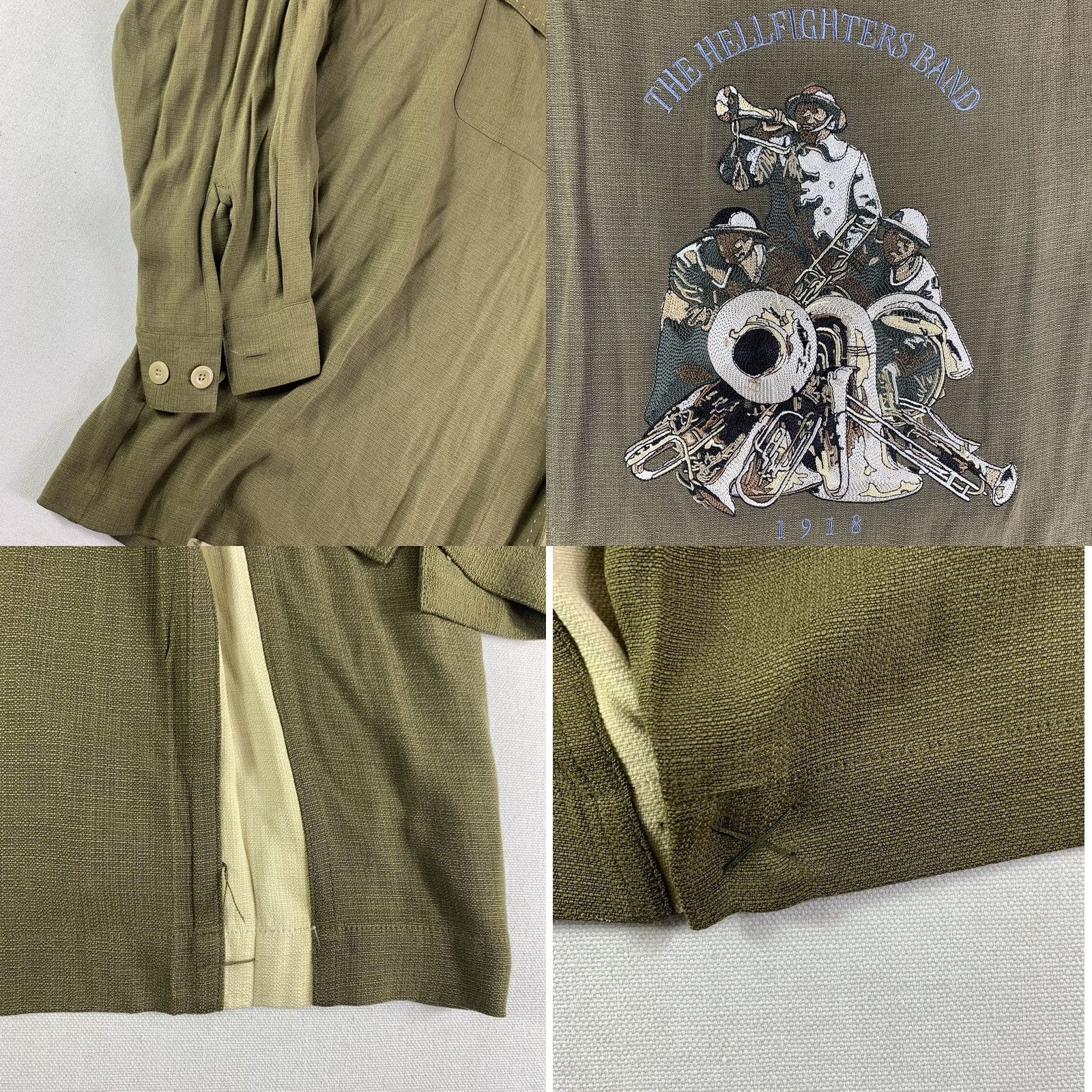 Nat Nast NAT NAST THE HELLFIGHTERS BAND Shirt Mens Large OLIVE GREEN Long sleeve Button-Front Collared 20s Vintage? No Size US L / EU 52-54 / 3 - 8 Thumbnail