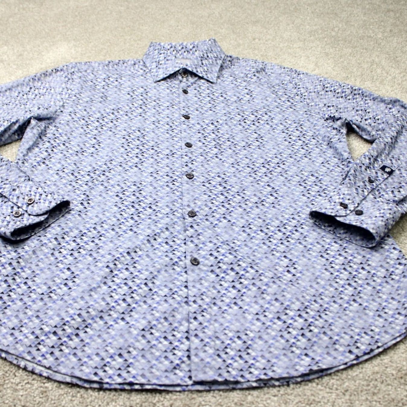 Vintage Stone Rose Shirt Mens 4 Large Gray/Blue Geometric Cotton Stretch Long Sleeve Size US L / EU 52-54 / 3 - 3 Thumbnail